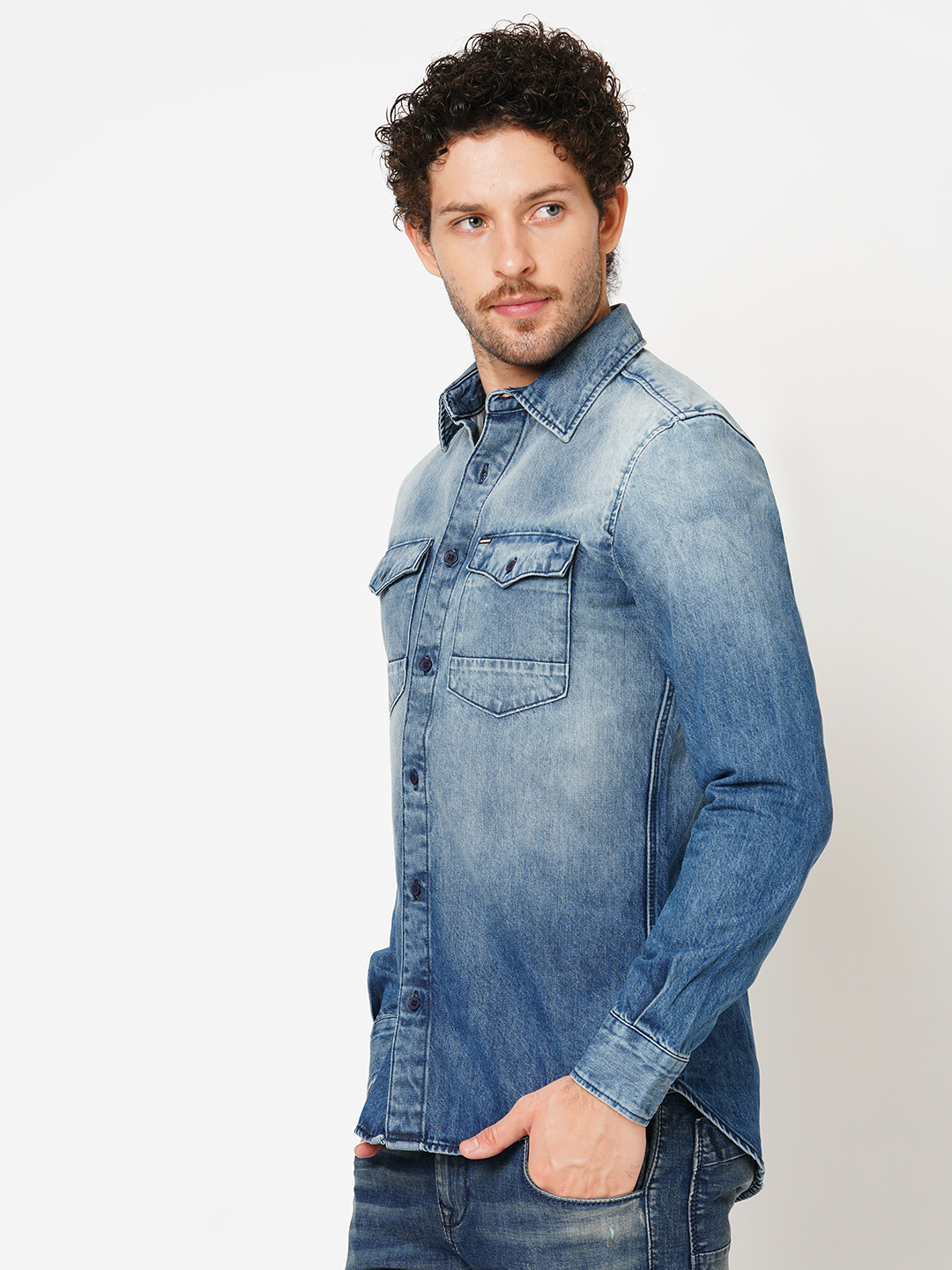 MED BLUE FULL SLEEVE DENIM SHIRT (STALONE F/SLV FIT)