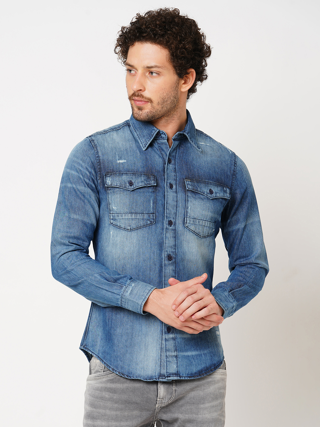 MED BLUE FULL SLEEVE DENIM SHIRT (STALONE F/SLV FIT)