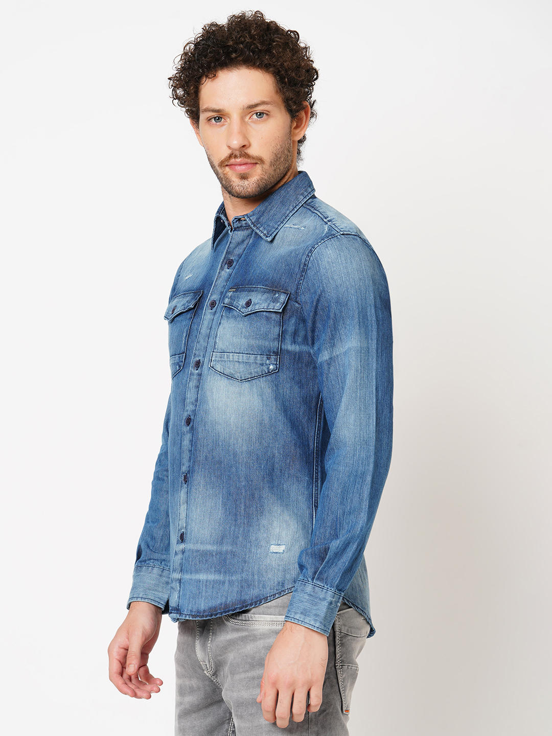 MED BLUE FULL SLEEVE DENIM SHIRT (STALONE F/SLV FIT)