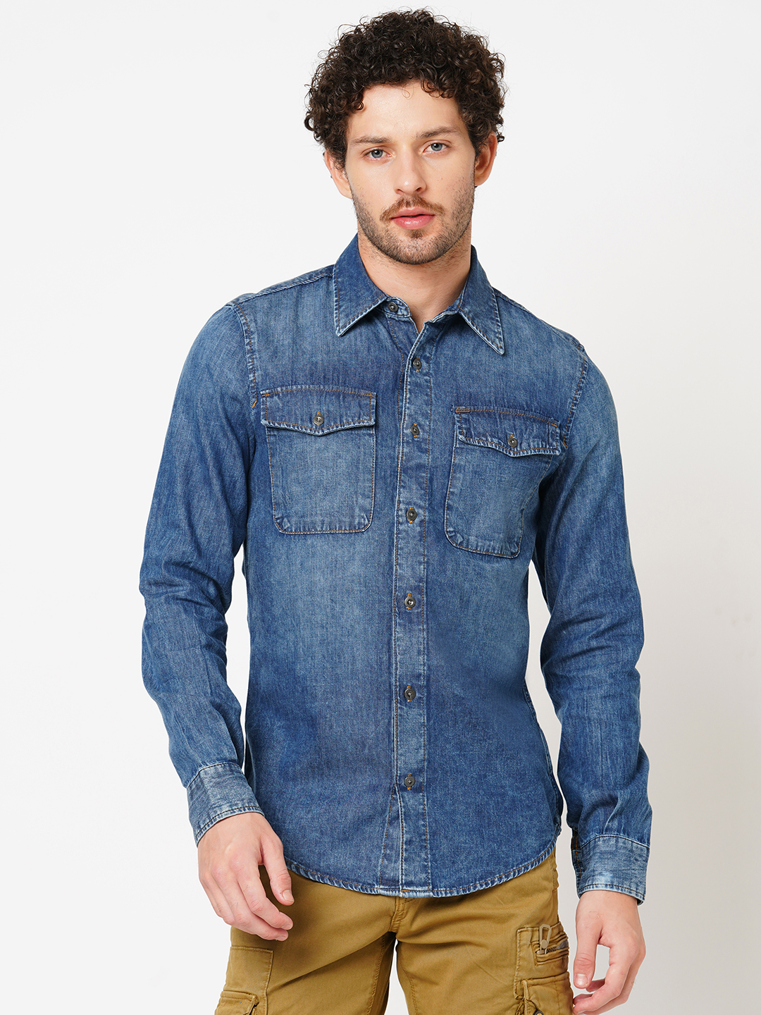 MED BLUE FULL SLEEVE DENIM SHIRT (STALONE F/SLV FIT)