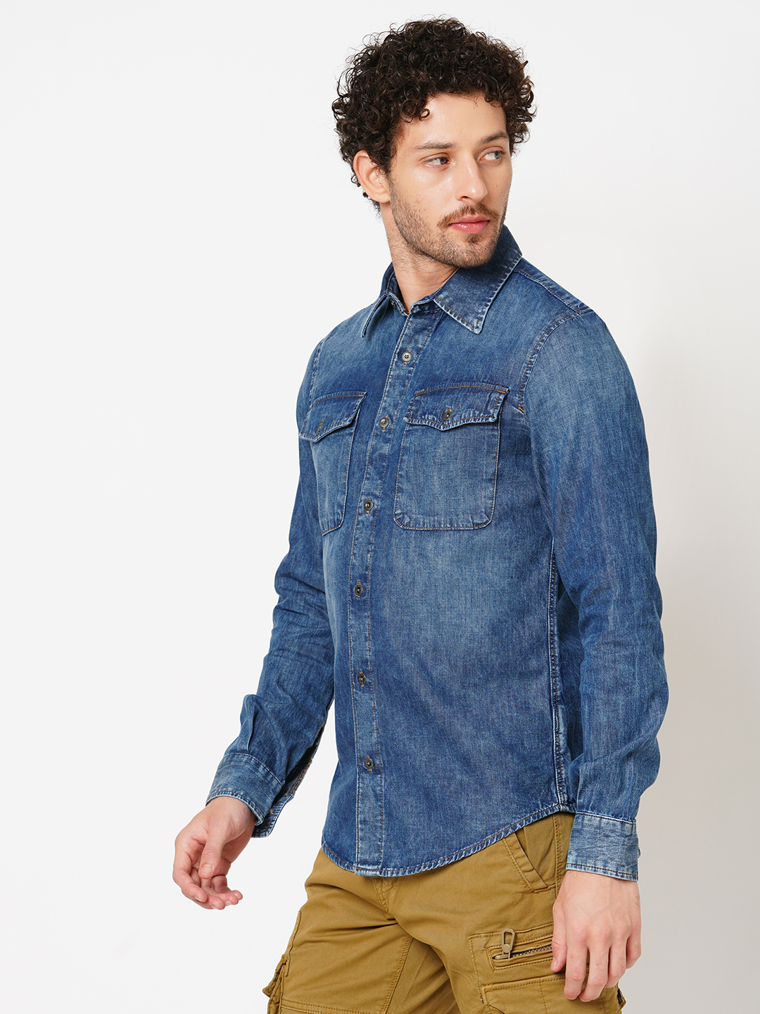 MED BLUE FULL SLEEVE DENIM SHIRT (STALONE F/SLV FIT)