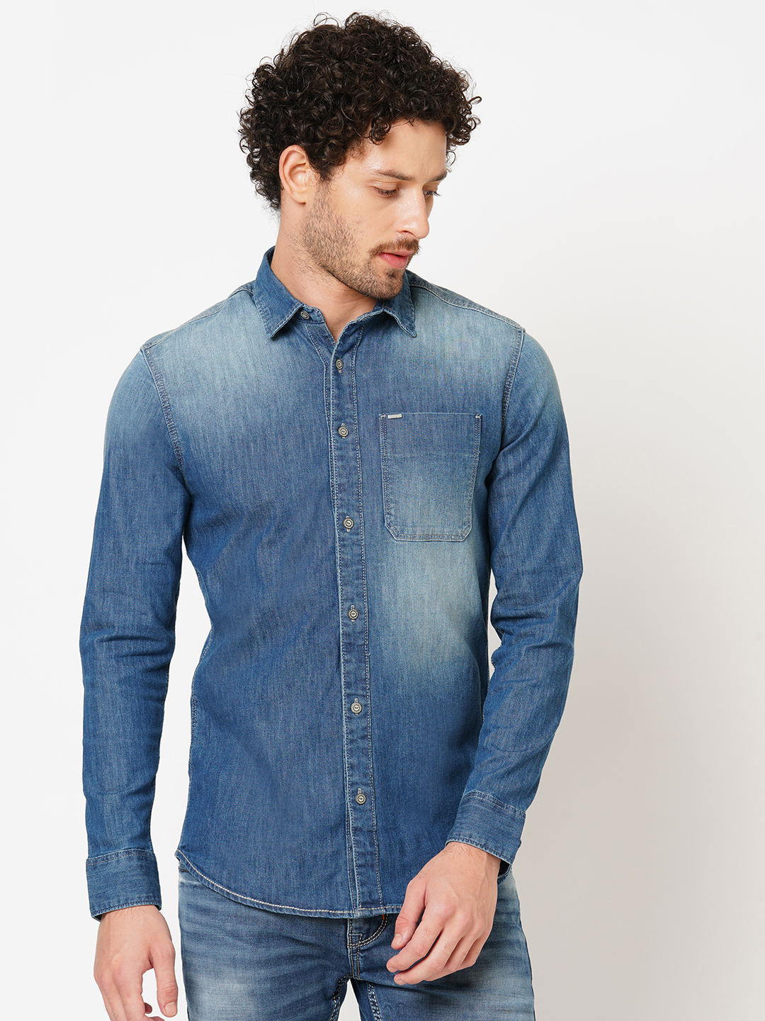 MED BLUE FULL SLEEVE DENIM SHIRT (LEO F/SLV FIT)