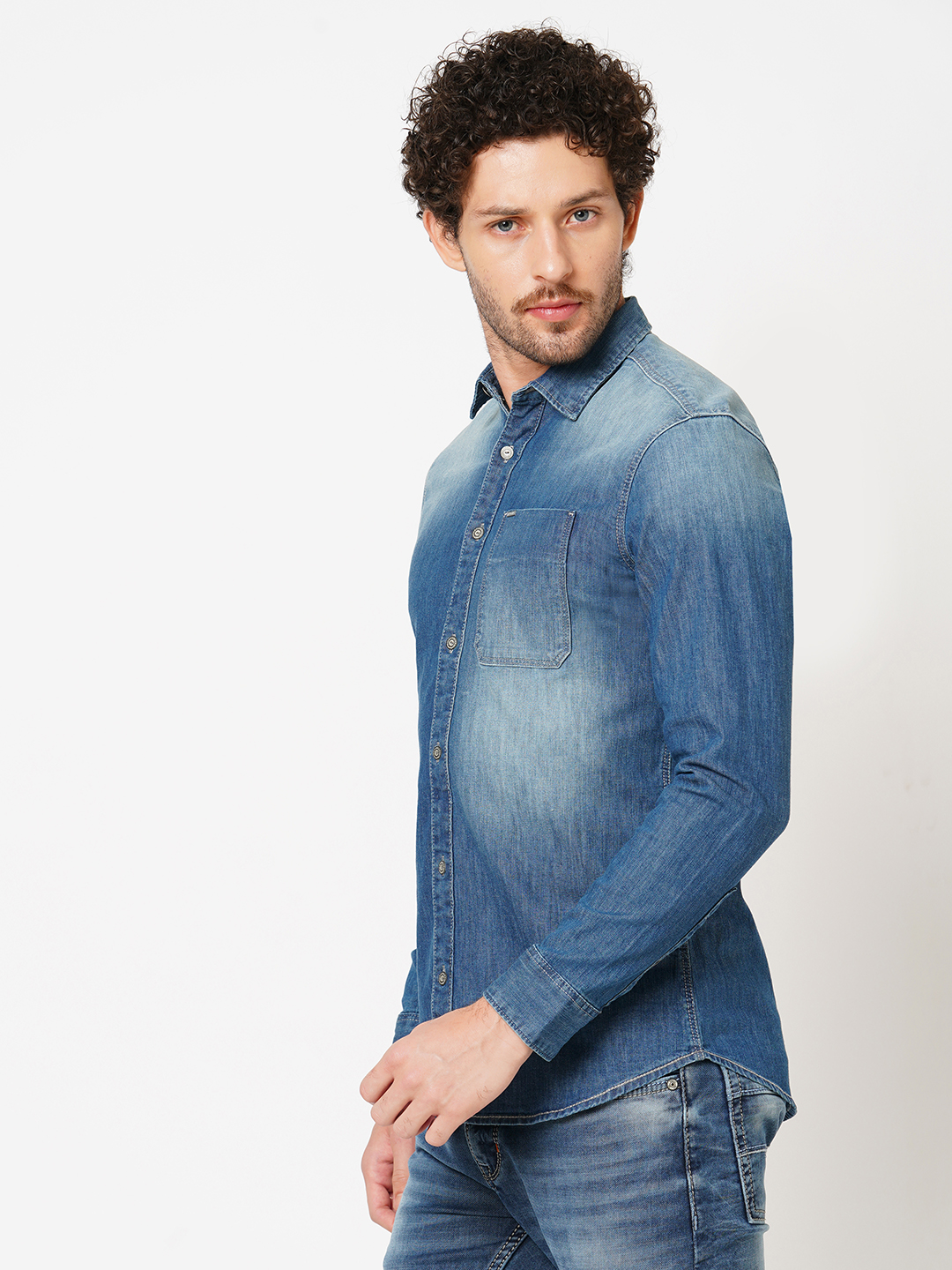 MED BLUE FULL SLEEVE DENIM SHIRT (LEO F/SLV FIT)