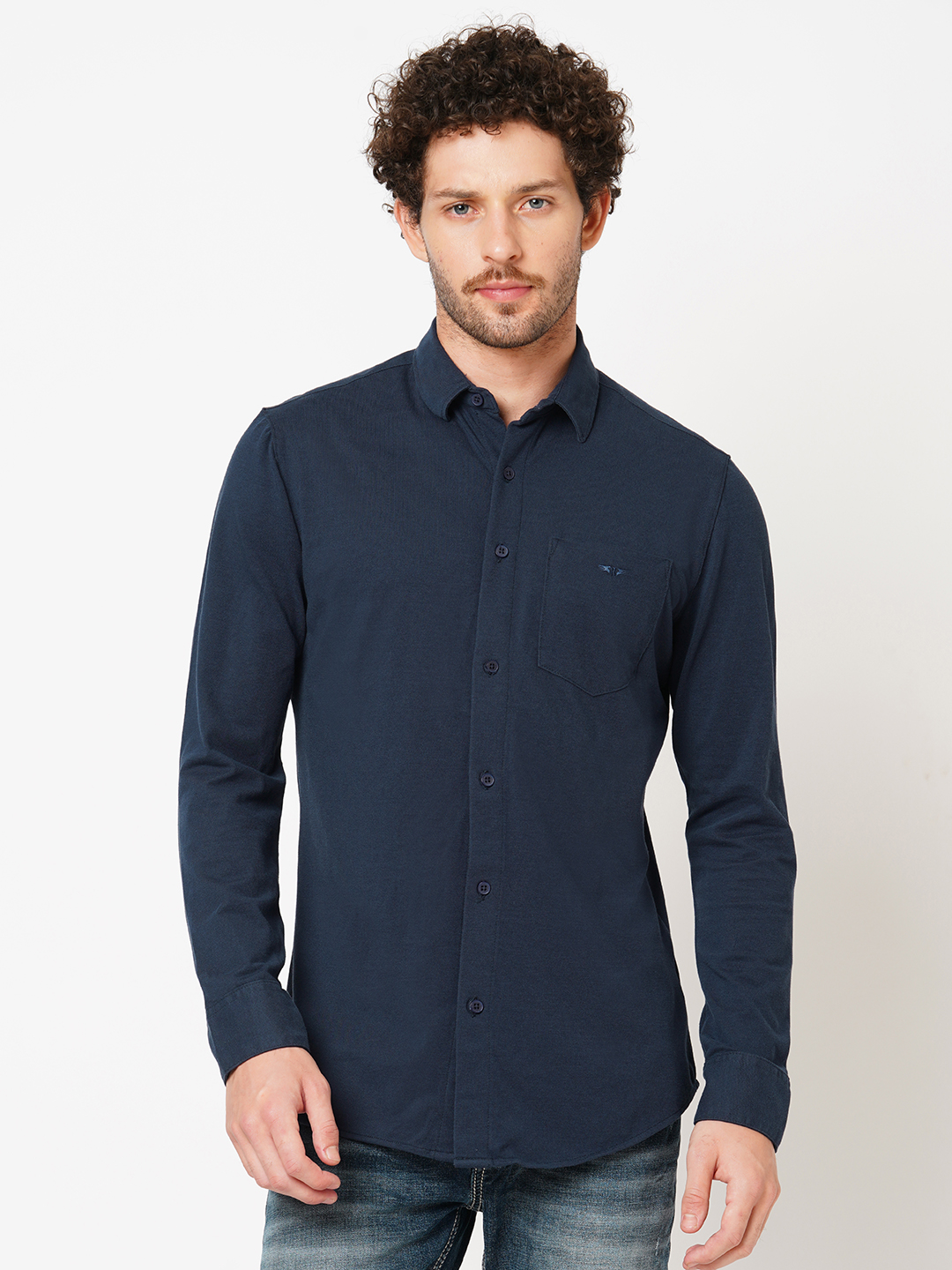 NAVY BLUE FULL SLEEVE KNITTED SHIRT (STALONE F/SLV FIT)