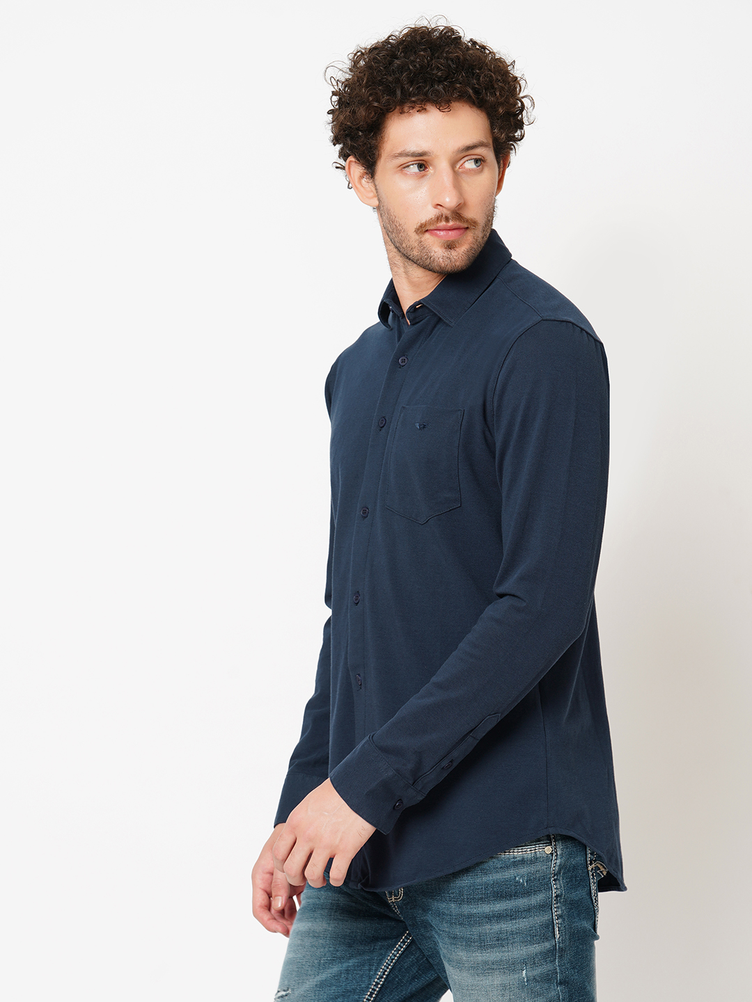 NAVY BLUE FULL SLEEVE KNITTED SHIRT (STALONE F/SLV FIT)