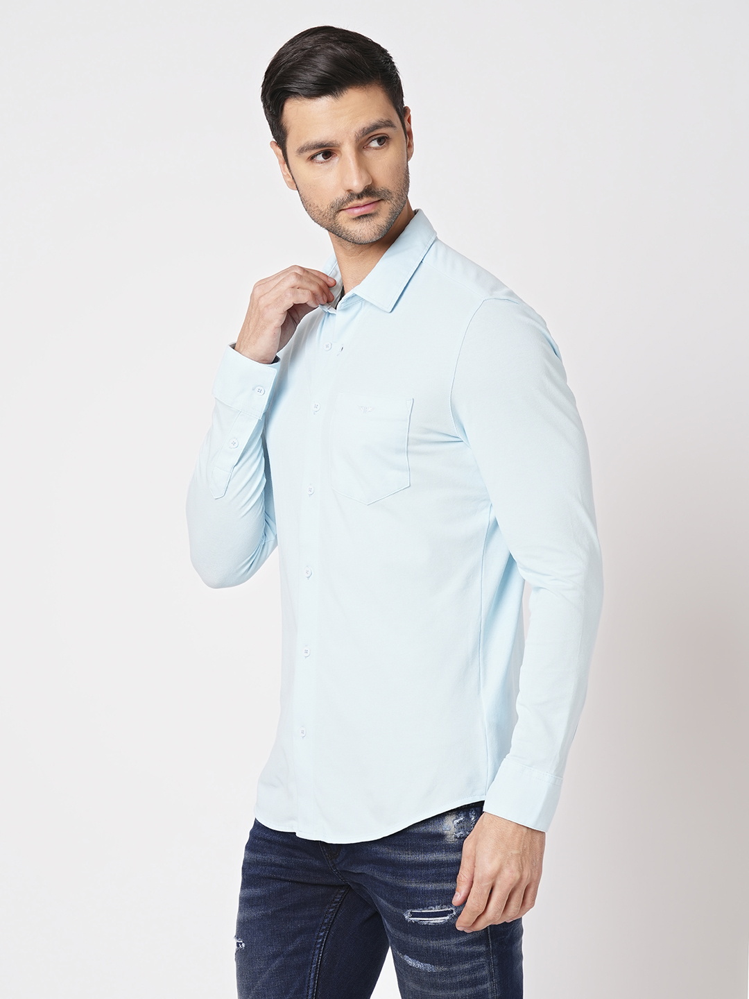 SKY BLUE FULL SLEEVE KNITTED SHIRT (STALONE F/SLV FIT)