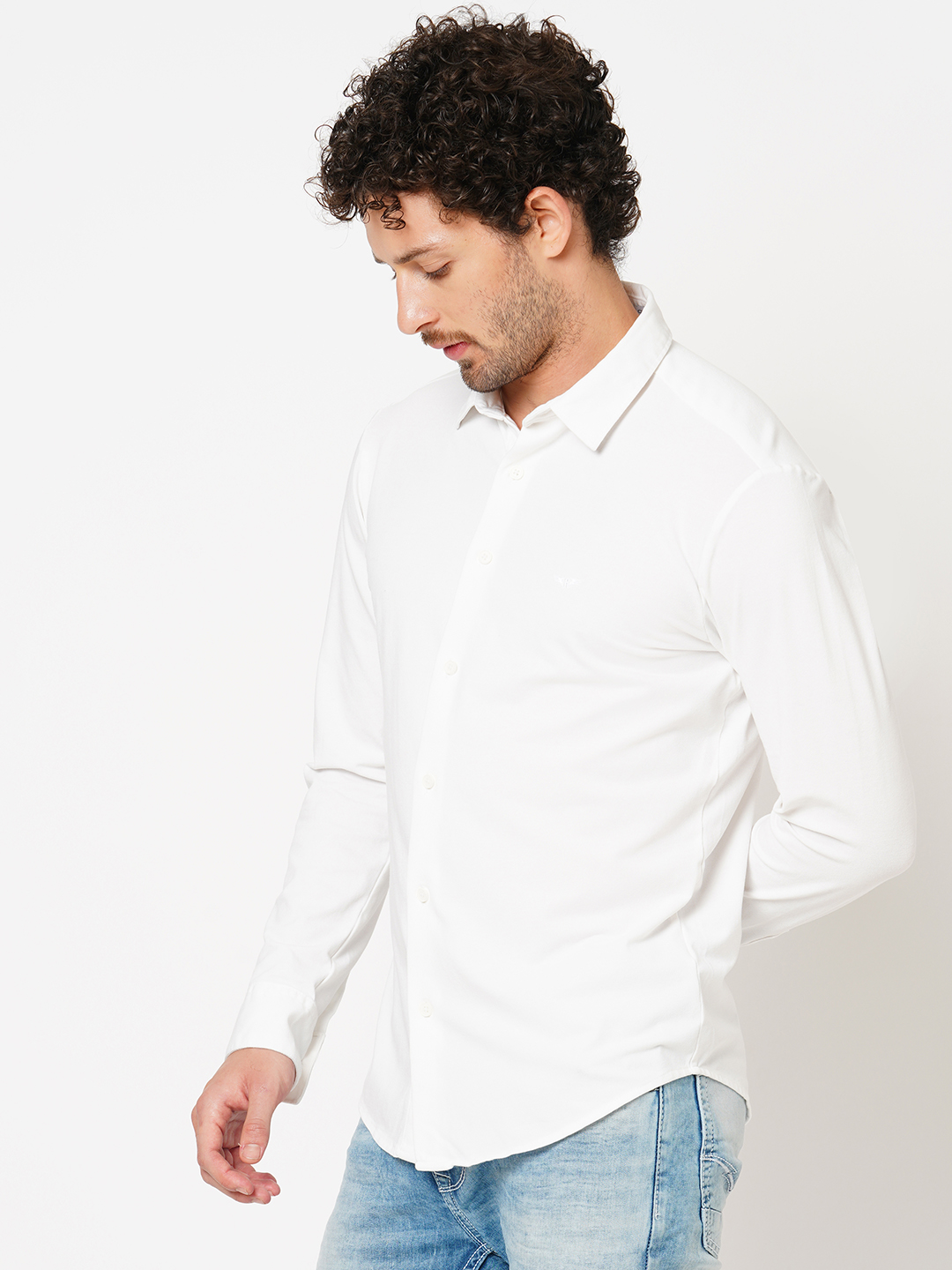 WHITE FULL SLEEVE KNITTED SHIRT (STALONE F/SLV FIT)