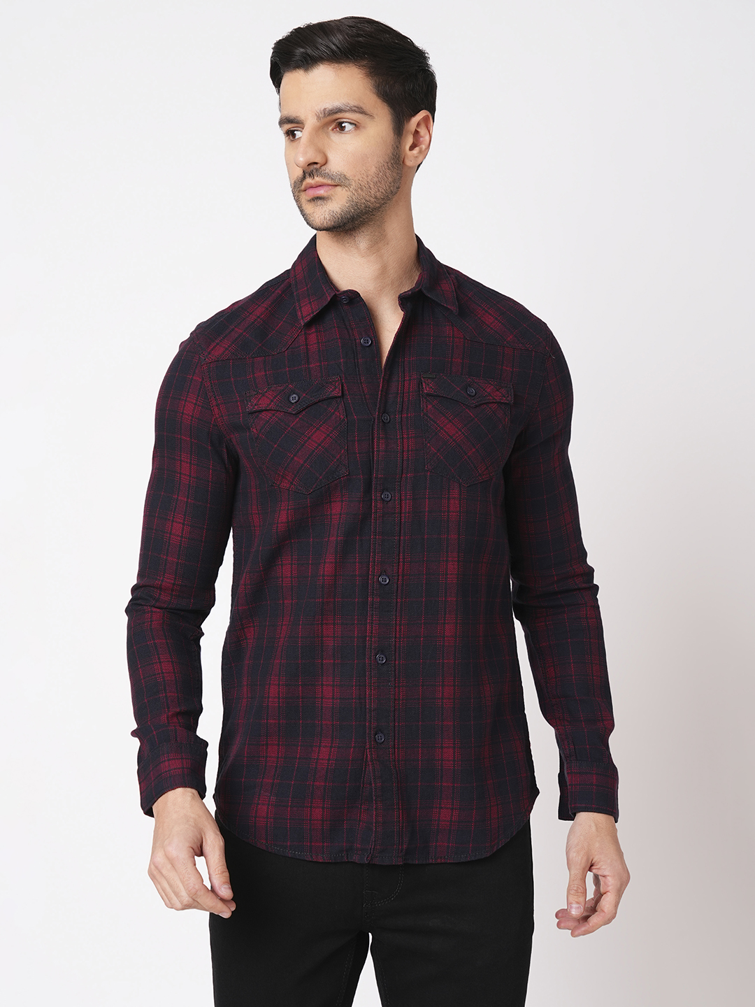 RED BLACK FULL SLEEVE CHECK SHIRT (LEO F/SLV FIT)