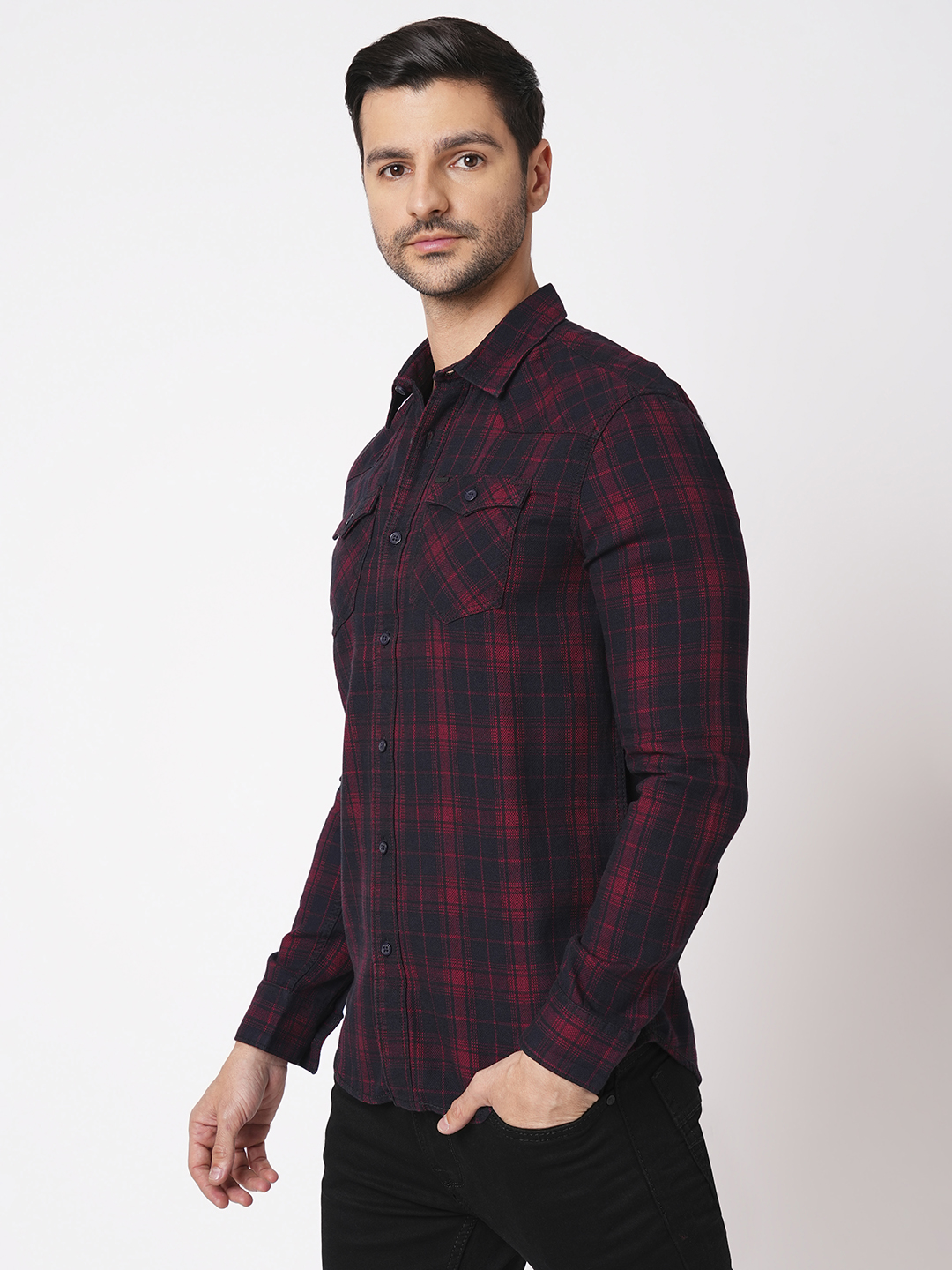 RED BLACK FULL SLEEVE CHECK SHIRT (LEO F/SLV FIT)