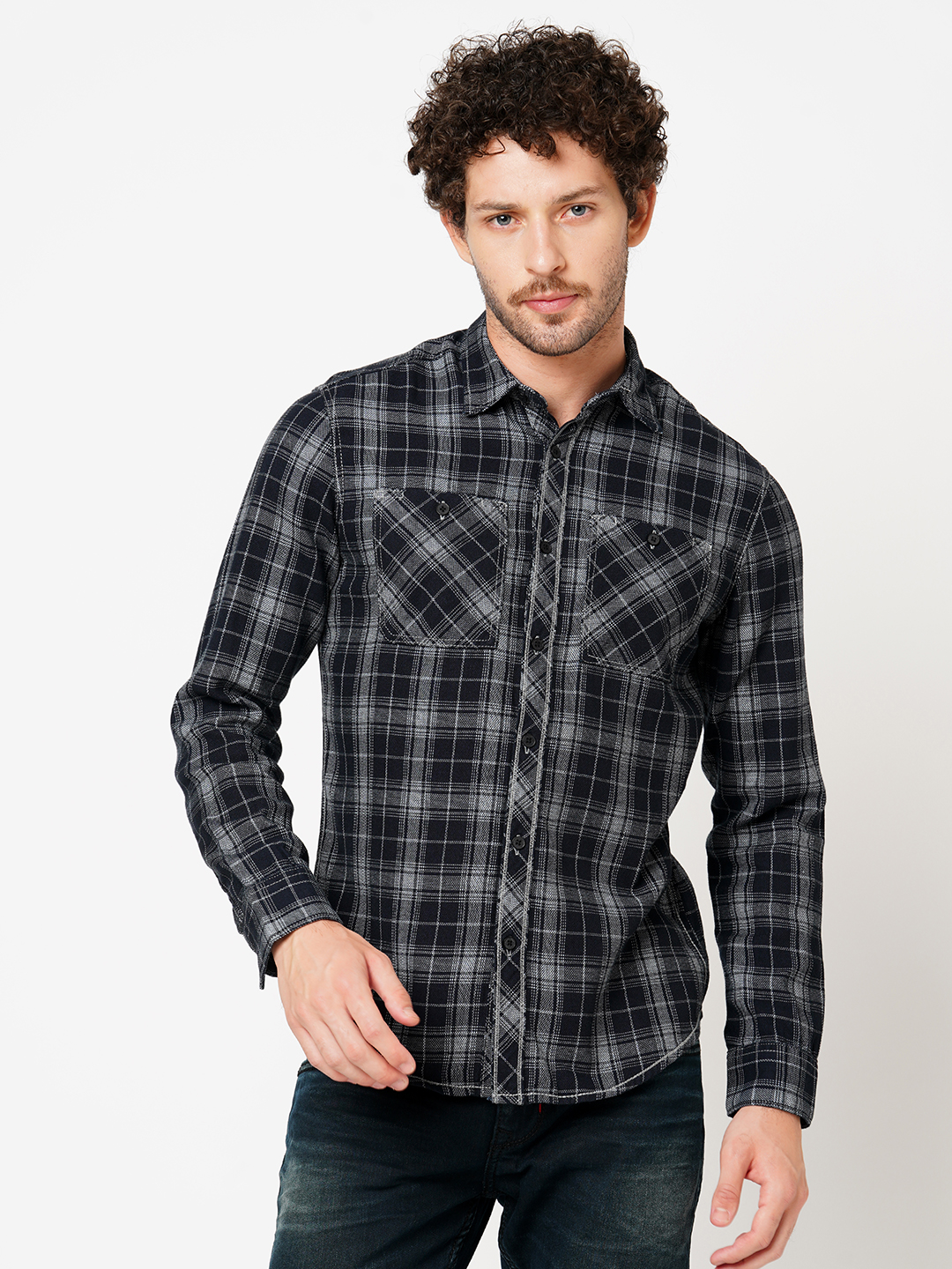 INDIGO NAVY FULL SLEEVE CHECK SHIRT (LEO F/SLV FIT)