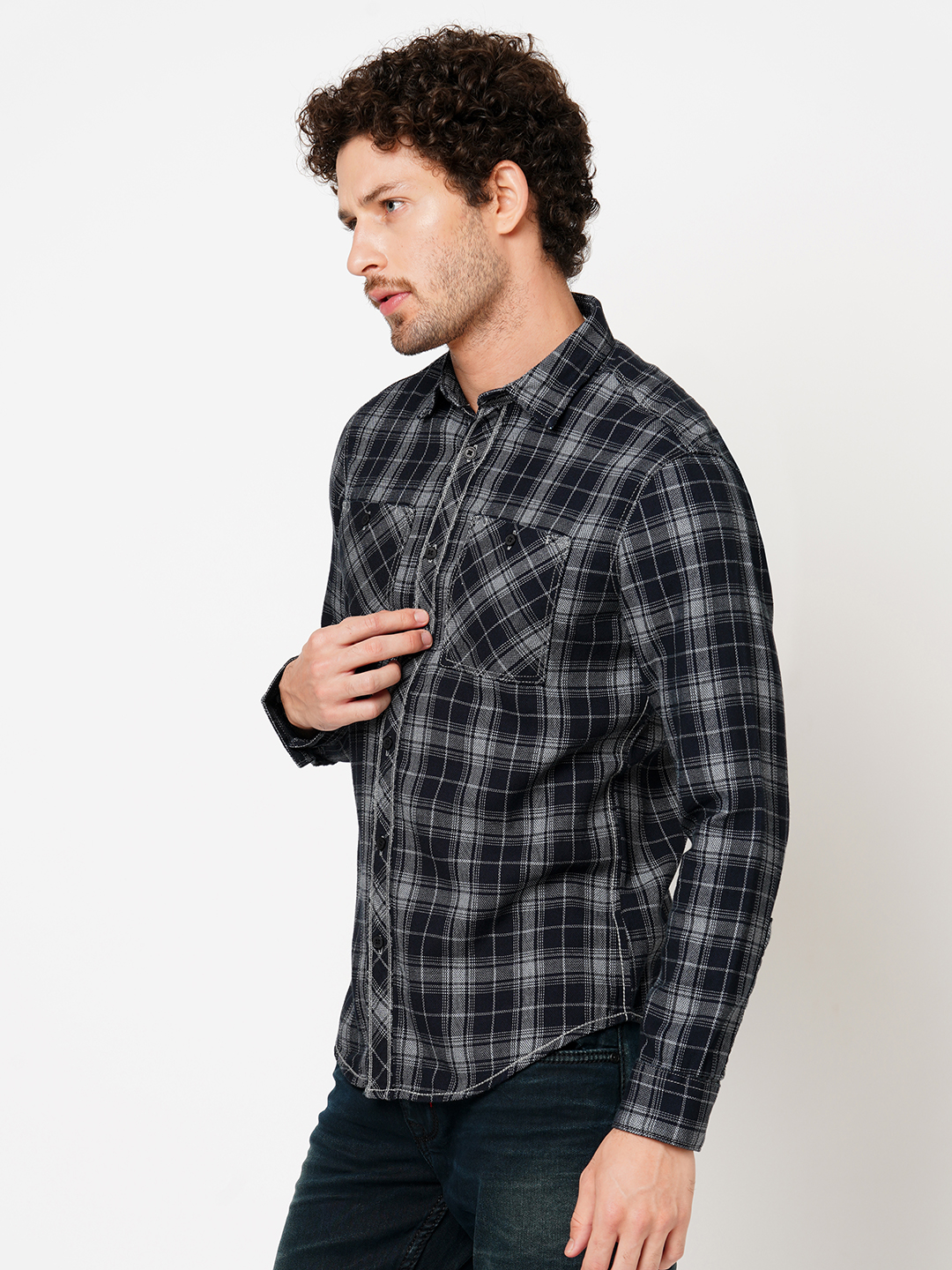 INDIGO NAVY FULL SLEEVE CHECK SHIRT (LEO F/SLV FIT)