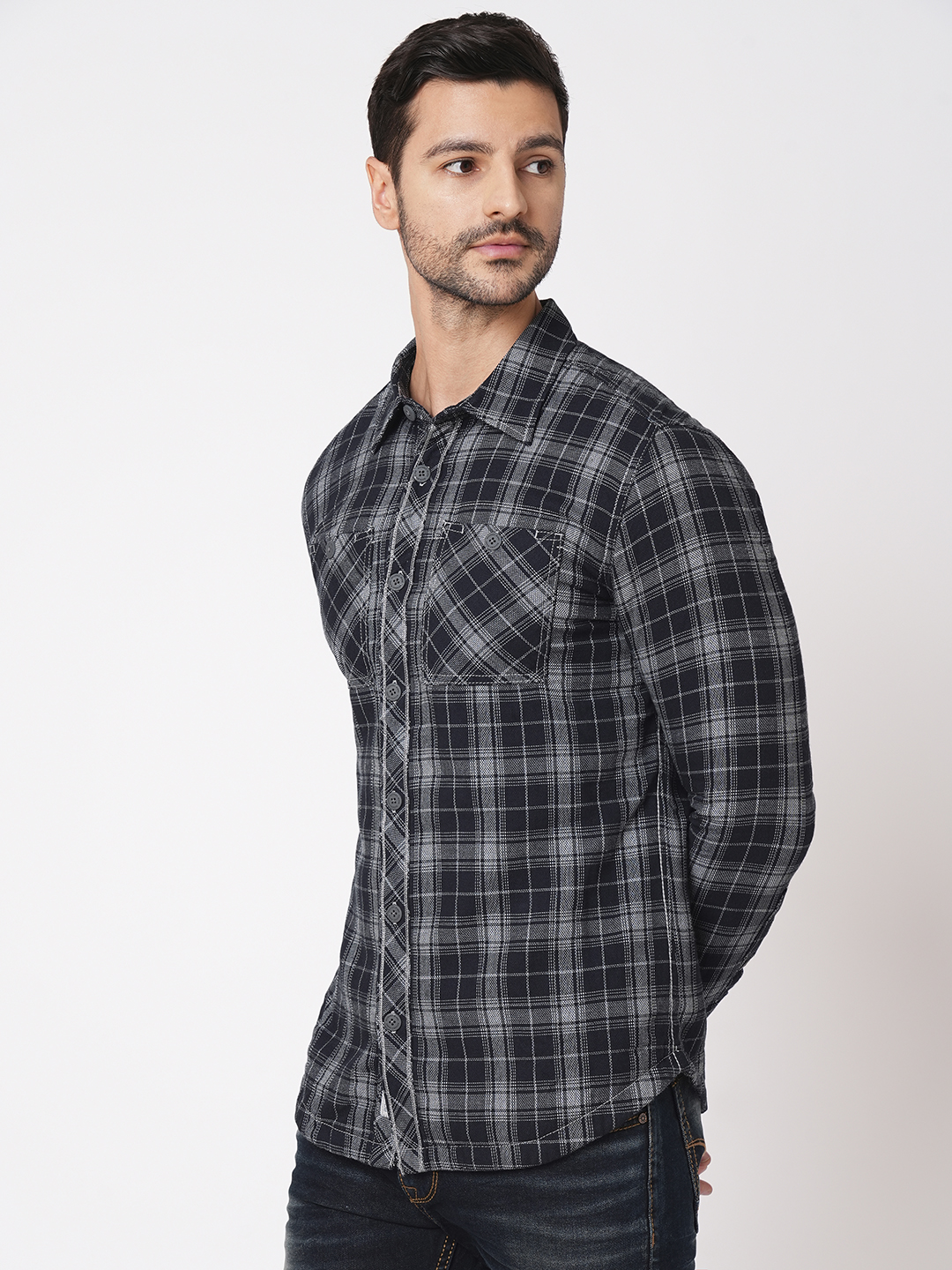 INDIGO NAVY FULL SLEEVE CHECK SHACKET SHIRT (SHACKET REGULAR)