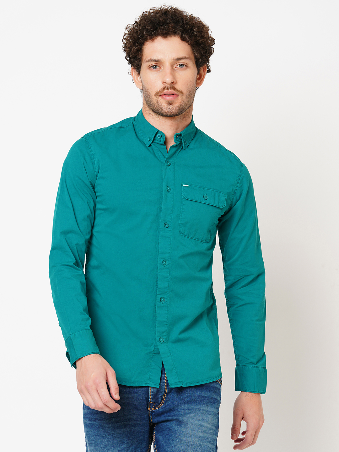 BOTTLE GREEN FULL SLEEVE SOLID SHIRT (LEO F/SLV FIT)