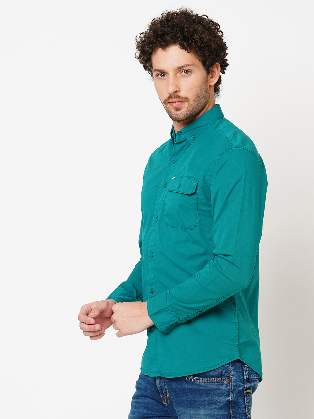 BOTTLE GREEN FULL SLEEVE SOLID SHIRT (LEO F/SLV FIT)