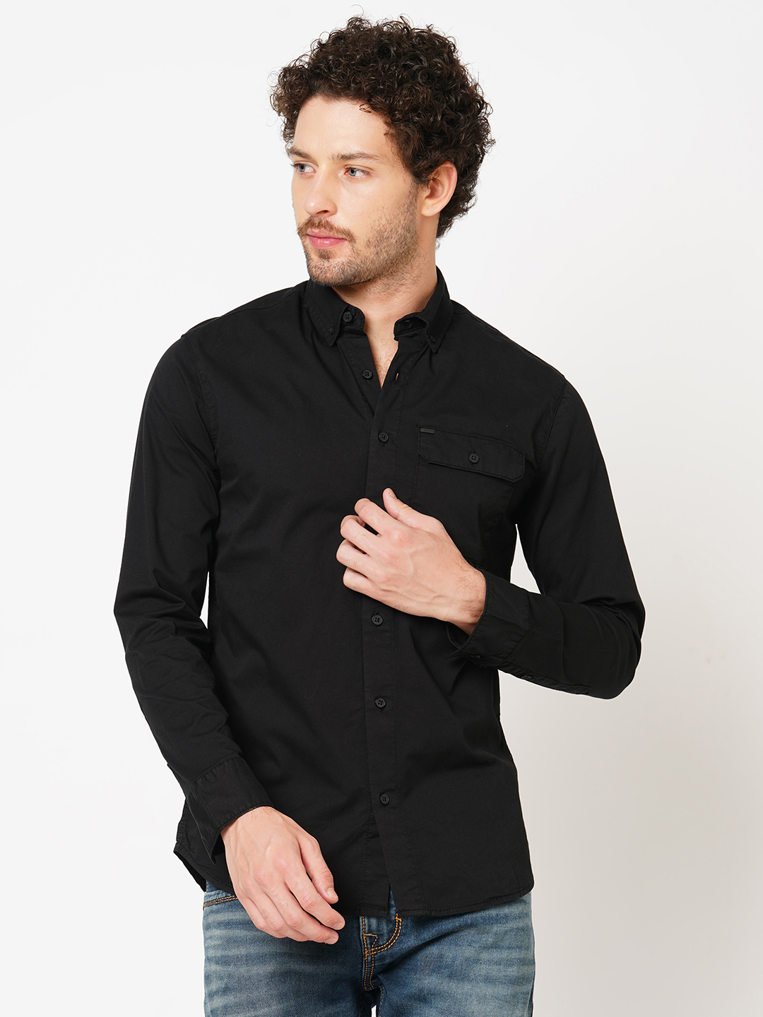 BLACK FULL SLEEVE SOLID SHIRT (LEO F/SLV FIT)