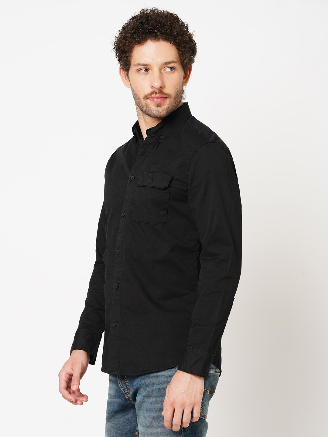 BLACK FULL SLEEVE SOLID SHIRT (LEO F/SLV FIT)