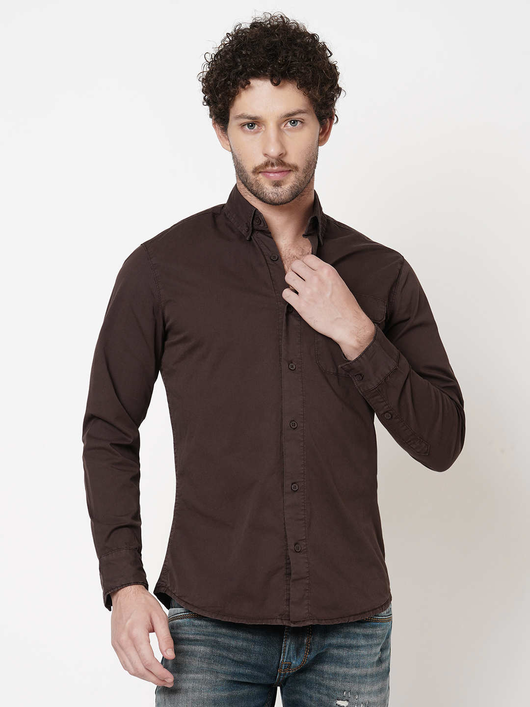 BROWN FULL SLEEVE SOLID SHIRT (LEO F/SLV FIT)