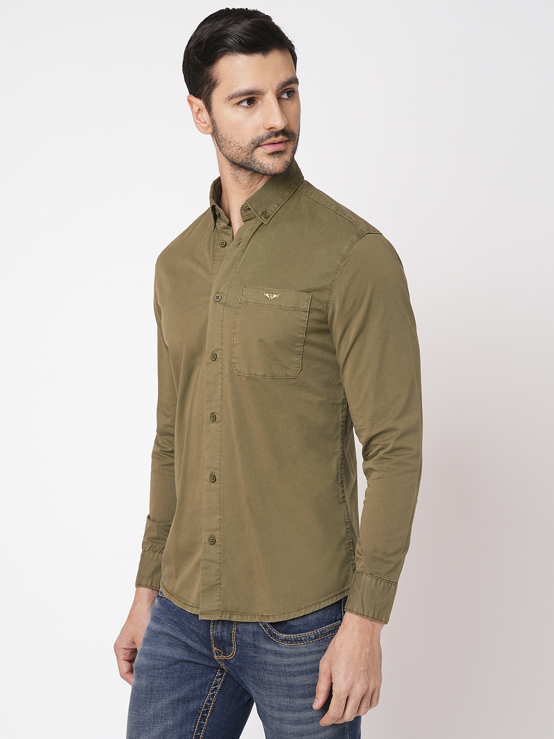 DK KHAKI FULL SLEEVE SOLID SHIRT (LEO F/SLV FIT)