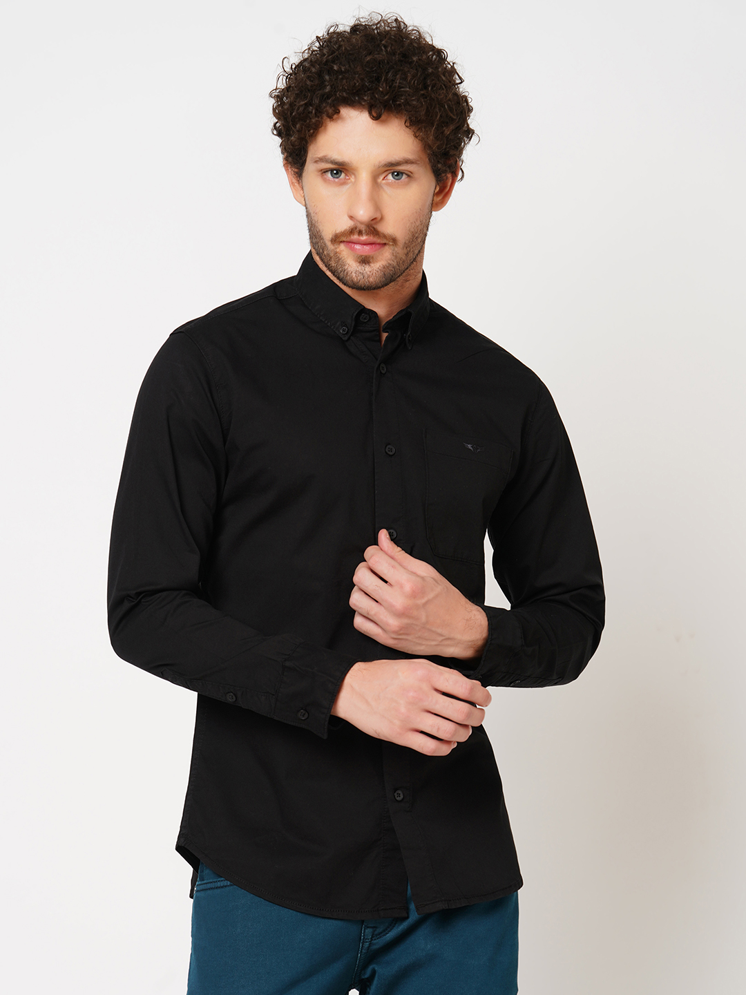 BLACK FULL SLEEVE SOLID SHIRT (LEO F/SLV FIT)