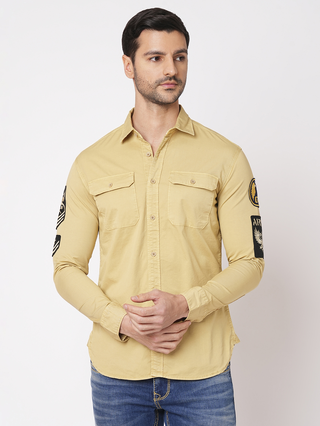 KHAKI FULL SLEEVE SOLID SHIRT (LEO F/SLV FIT)