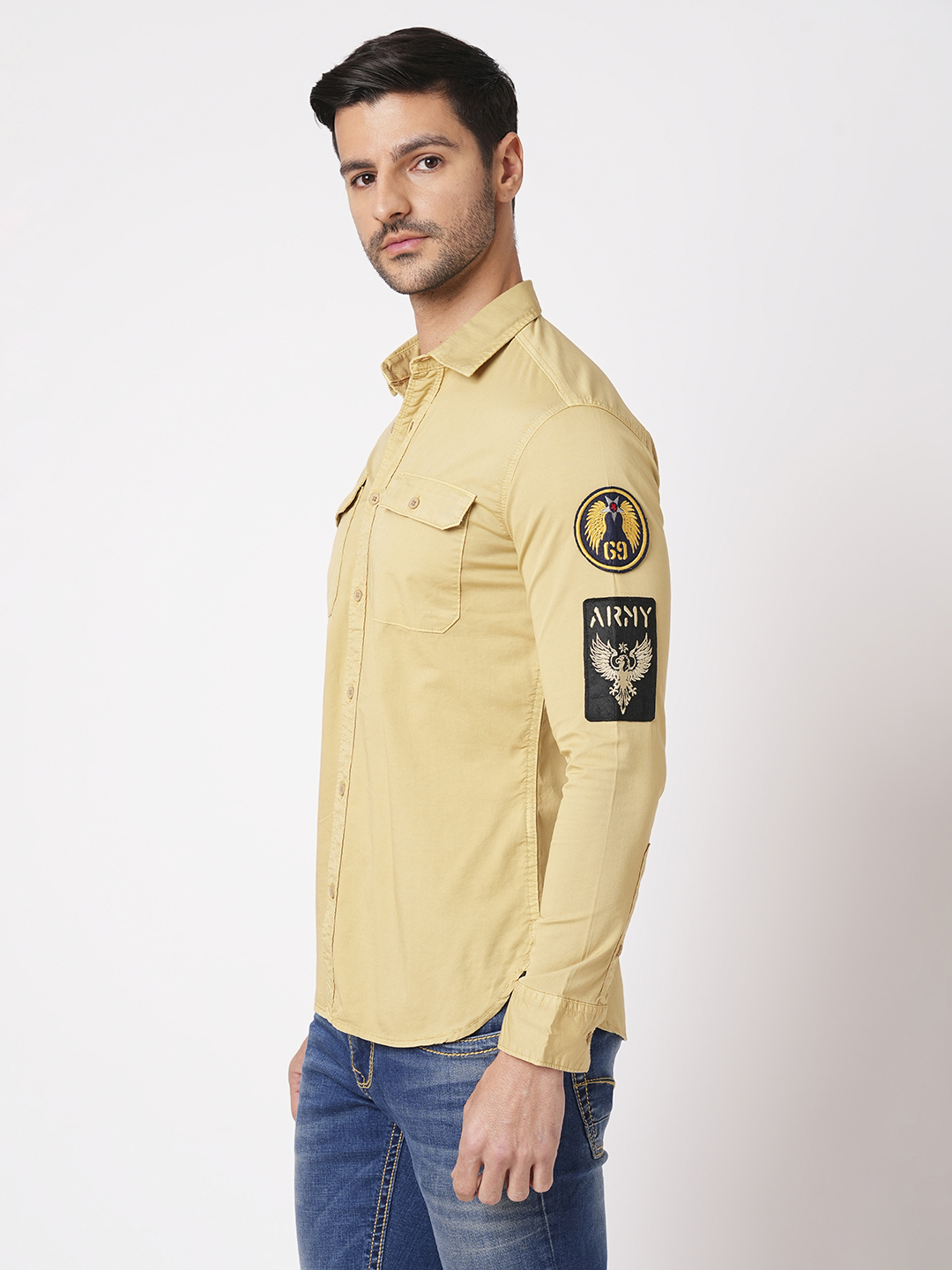 KHAKI FULL SLEEVE SOLID SHIRT (LEO F/SLV FIT)