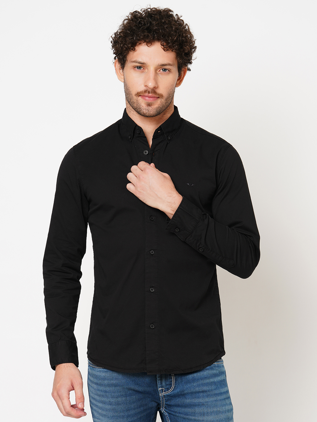 BLACK FULL SLEEVE SOLID SHIRT (LEO F/SLV FIT)