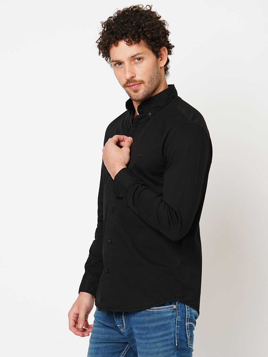 BLACK FULL SLEEVE SOLID SHIRT (LEO F/SLV FIT)