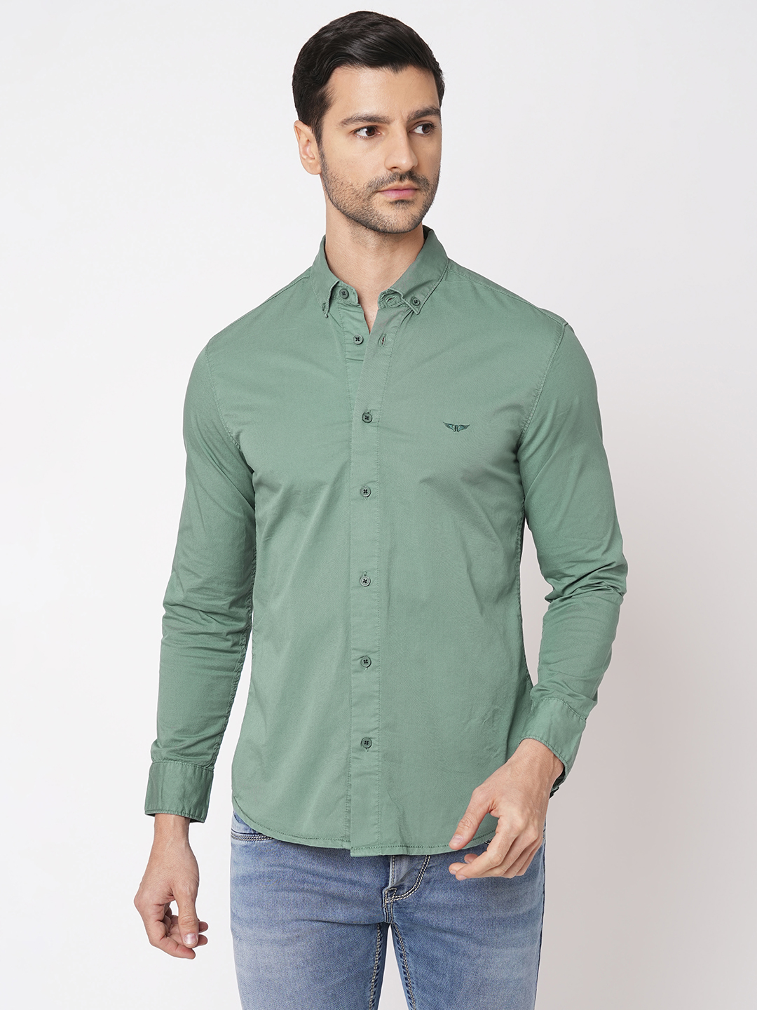 AQUA FULL SLEEVE SOLID SHIRT (LEO F/SLV FIT)