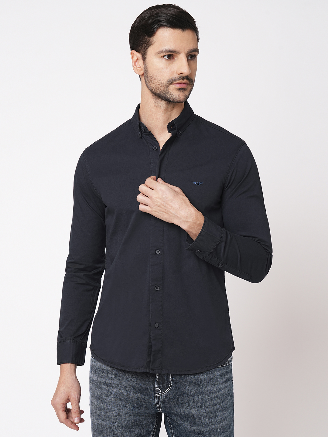 NAVY FULL SLEEVE SOLID SHIRT (LEO F/SLV FIT)