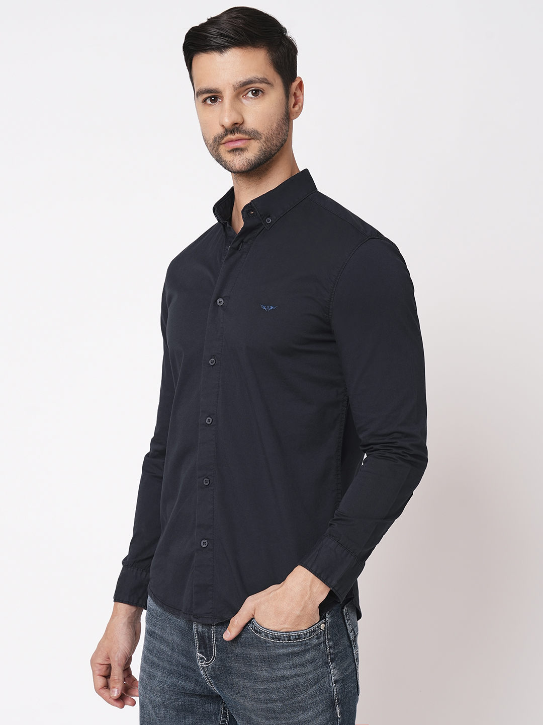 NAVY FULL SLEEVE SOLID SHIRT (LEO F/SLV FIT)