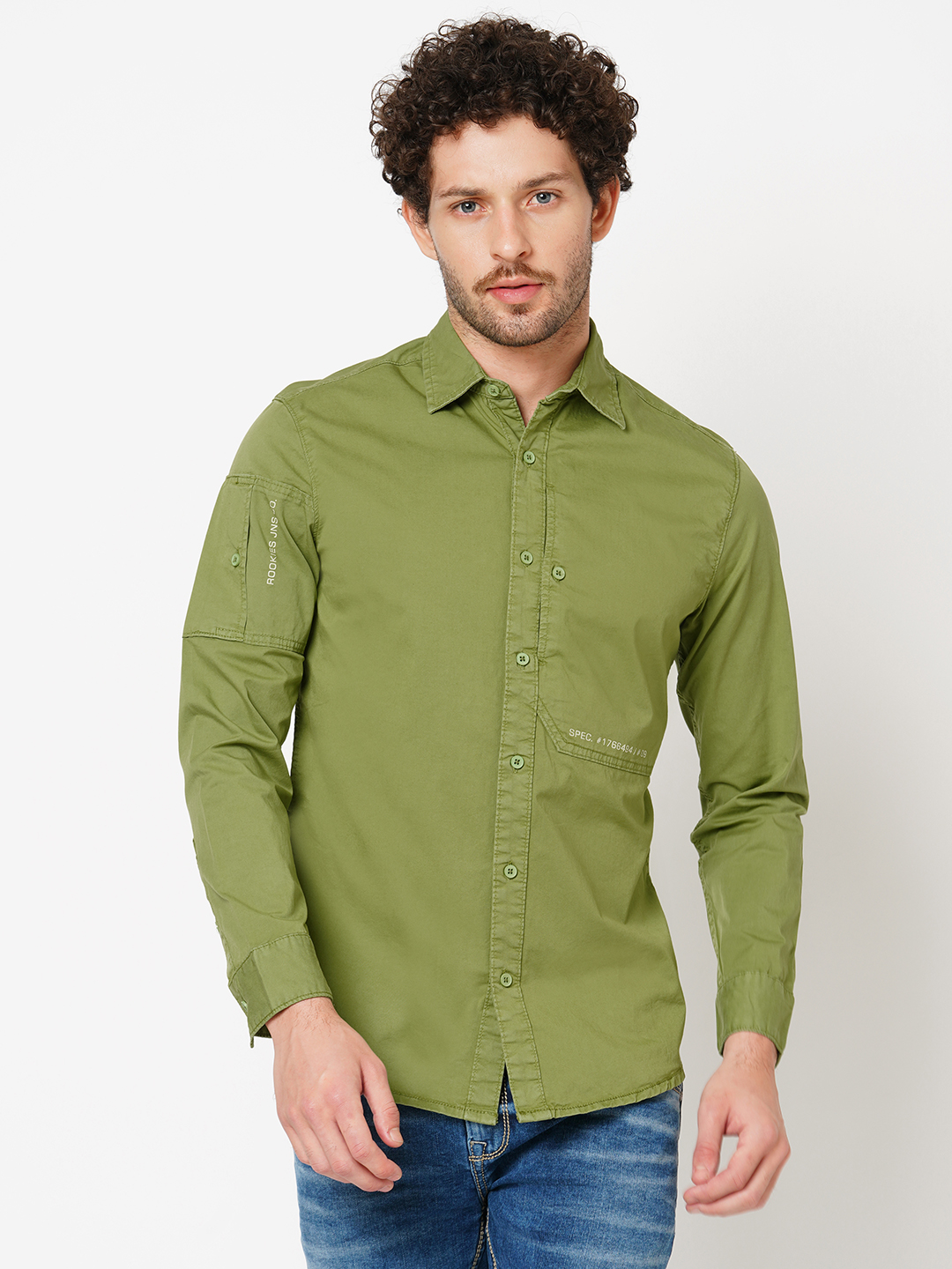 GRASS GREEN FULL SLEEVE SOLID SHIRT (LEO F/SLV FIT)