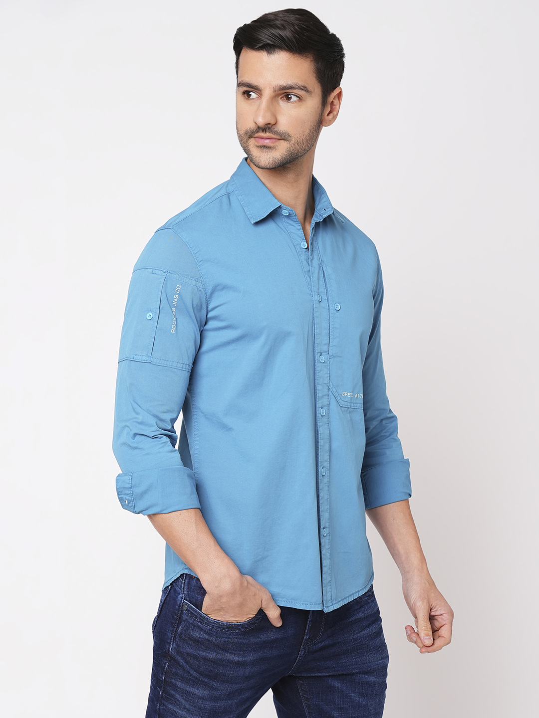 BLUE FULL SLEEVE SOLID SHIRT (LEO F/SLV FIT)