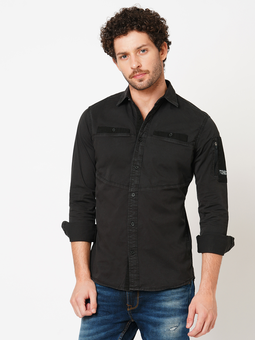 CHARCOAL FULL SLEEVE SOLID SHIRT (LEO F/SLV FIT)