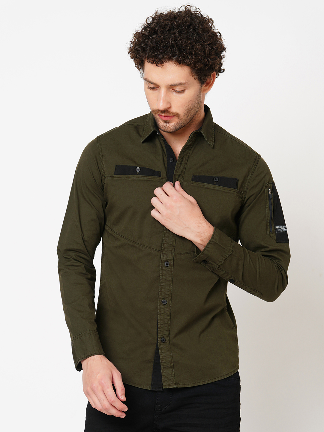 MILITARY GREEN FULL SLEEVE SOLID SHIRT (LEO F/SLV FIT)