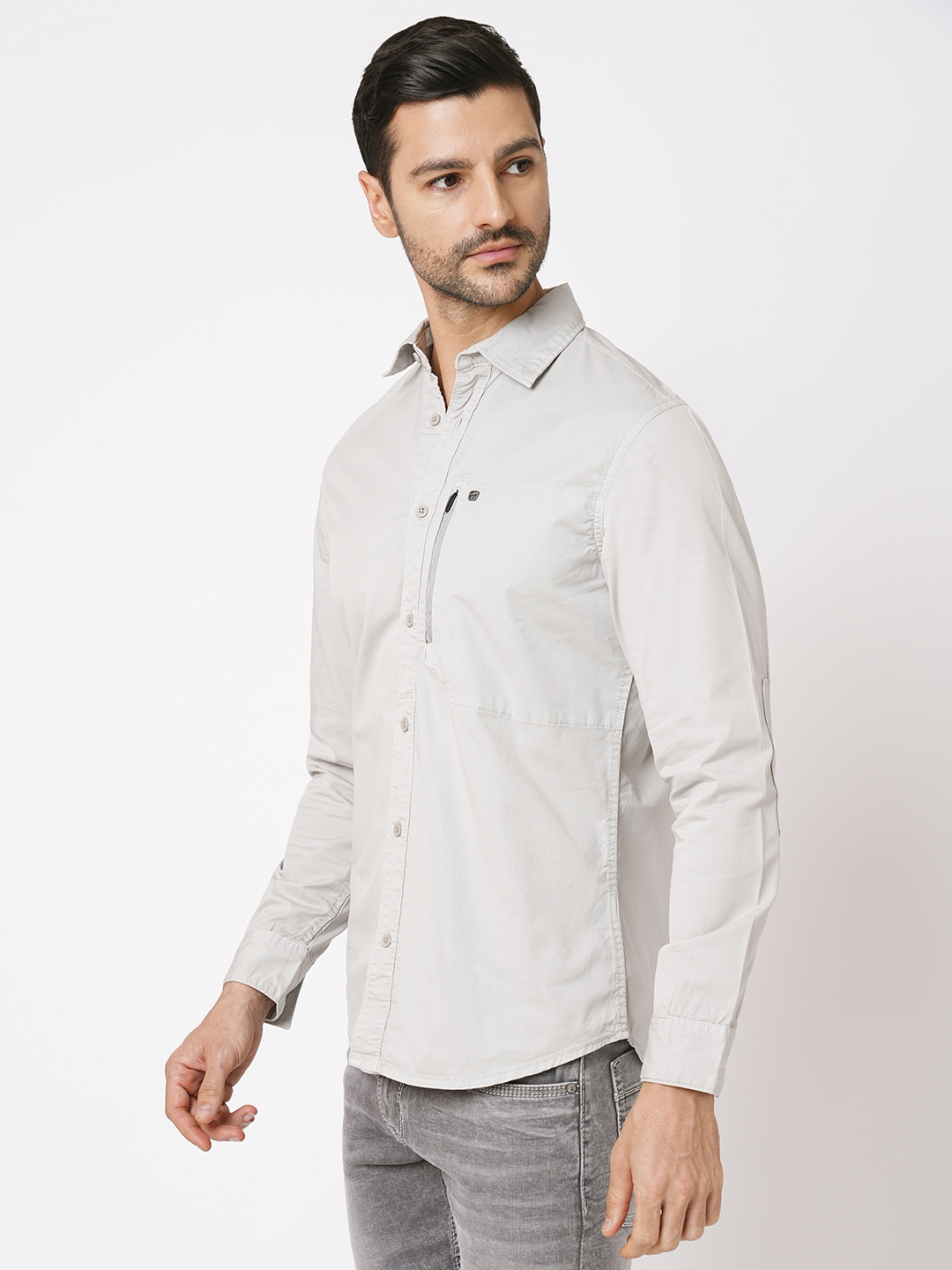 LT GREY FULL SLEEVE SOLID SHIRT (LEO F/SLV FIT)