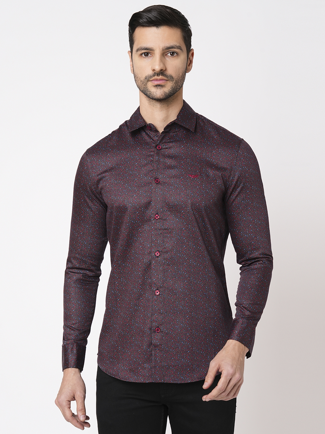 MAROON FULL SLEEVE PRINTED SHIRT (LEO F/SLV FIT)