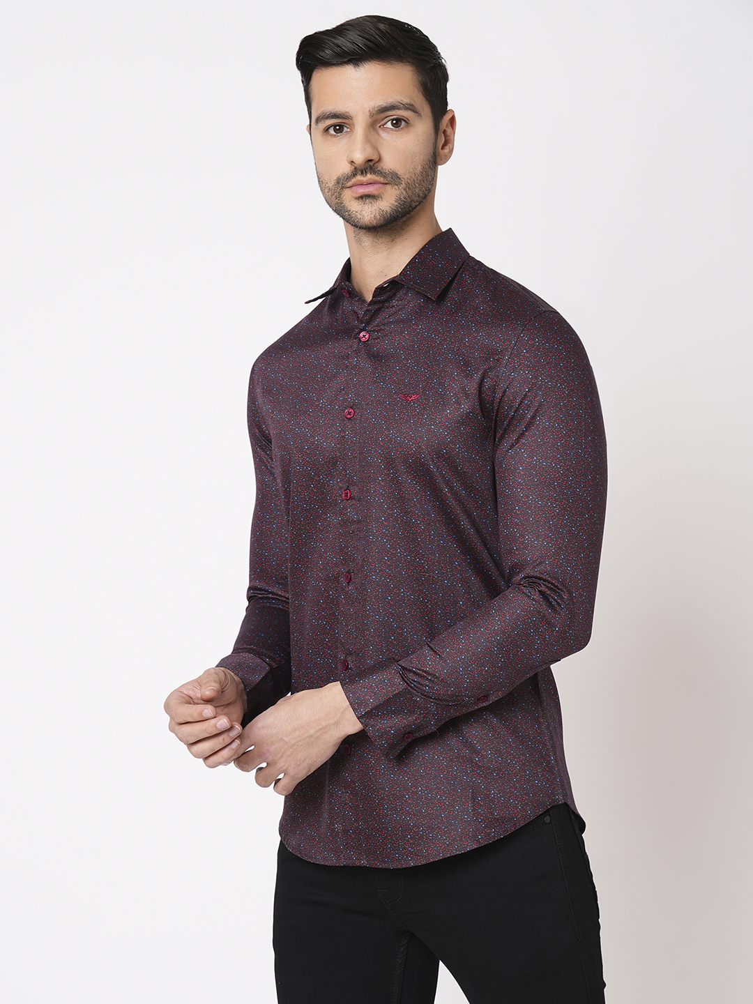 MAROON FULL SLEEVE PRINTED SHIRT (LEO F/SLV FIT)