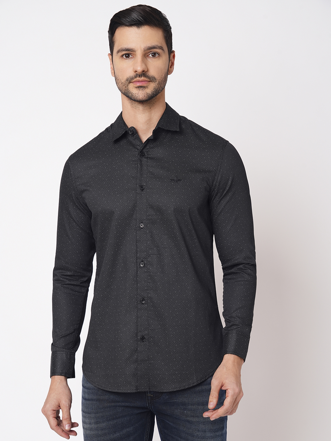 BLACK FULL SLEEVE PRINTED SHIRT (LEO F/SLV FIT)