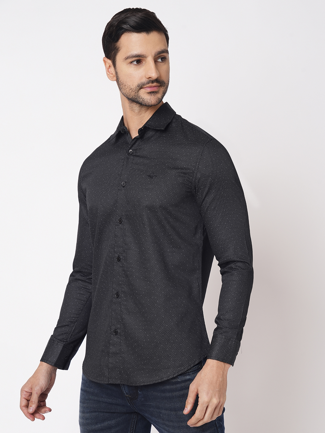 BLACK FULL SLEEVE PRINTED SHIRT (LEO F/SLV FIT)