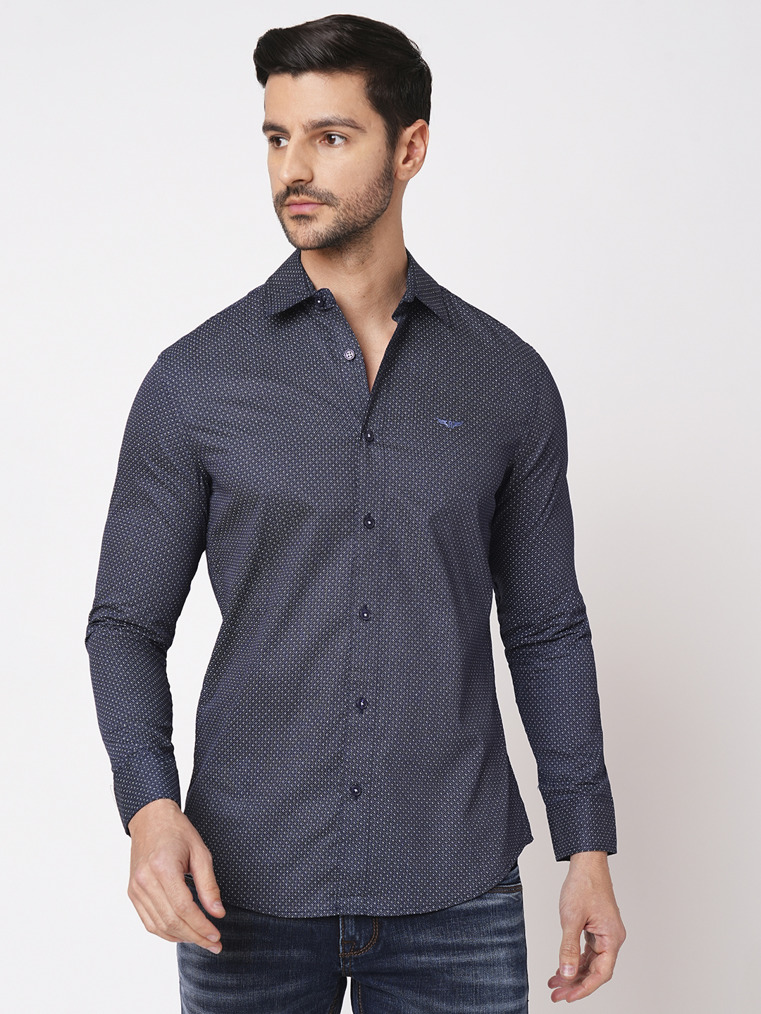 NAVY FULL SLEEVE PRINTED SHIRT (LEO F/SLV FIT)