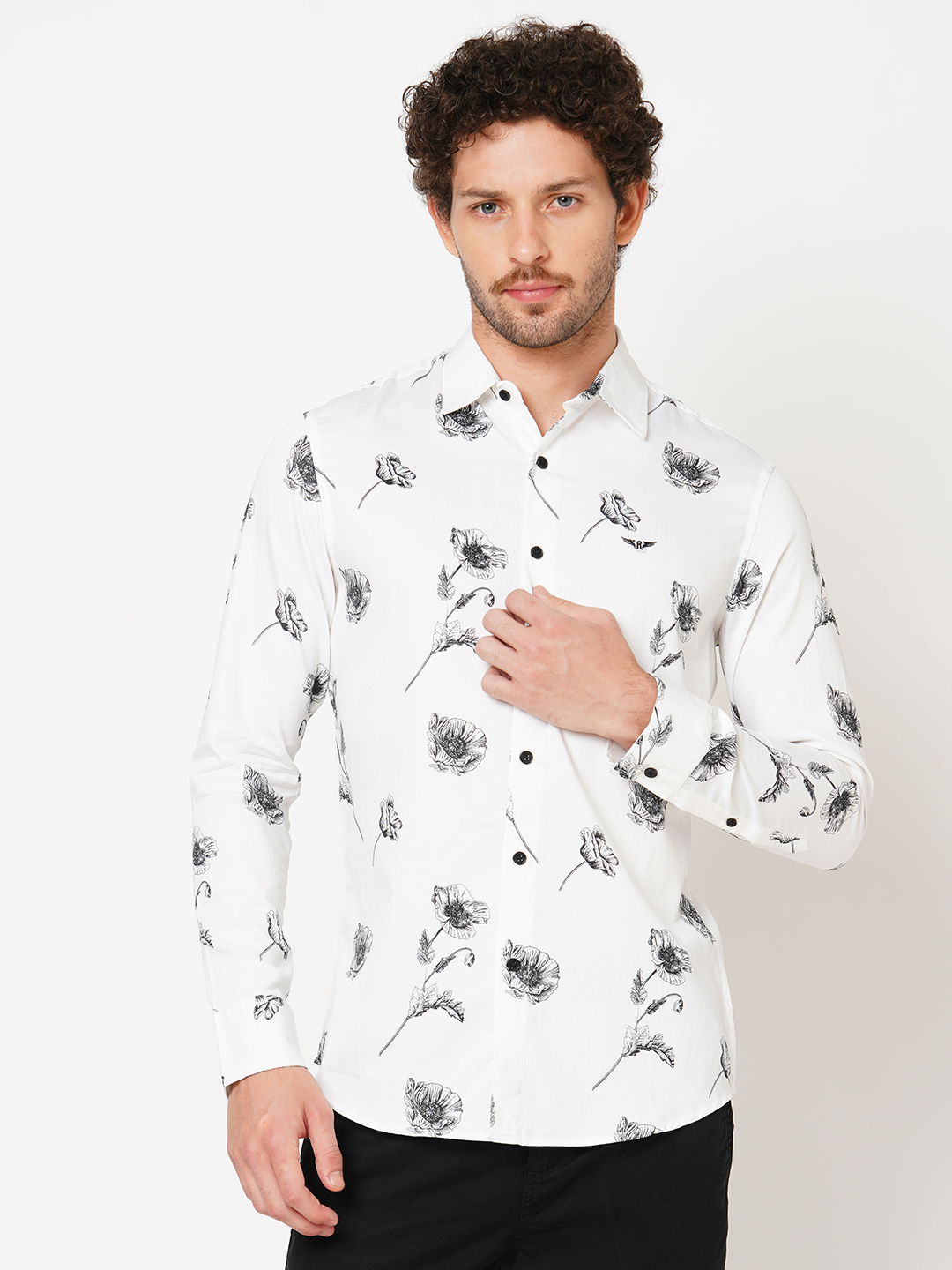 WHITE FULL SLEEVE PRINTED SHIRT (LEO F/SLV FIT)