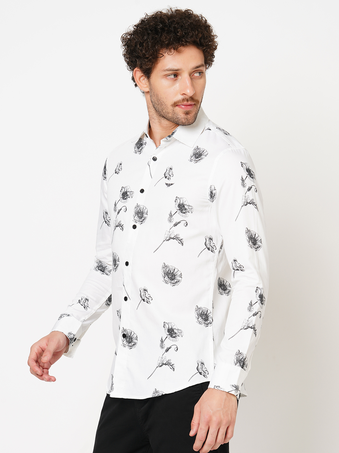 WHITE FULL SLEEVE PRINTED SHIRT (LEO F/SLV FIT)