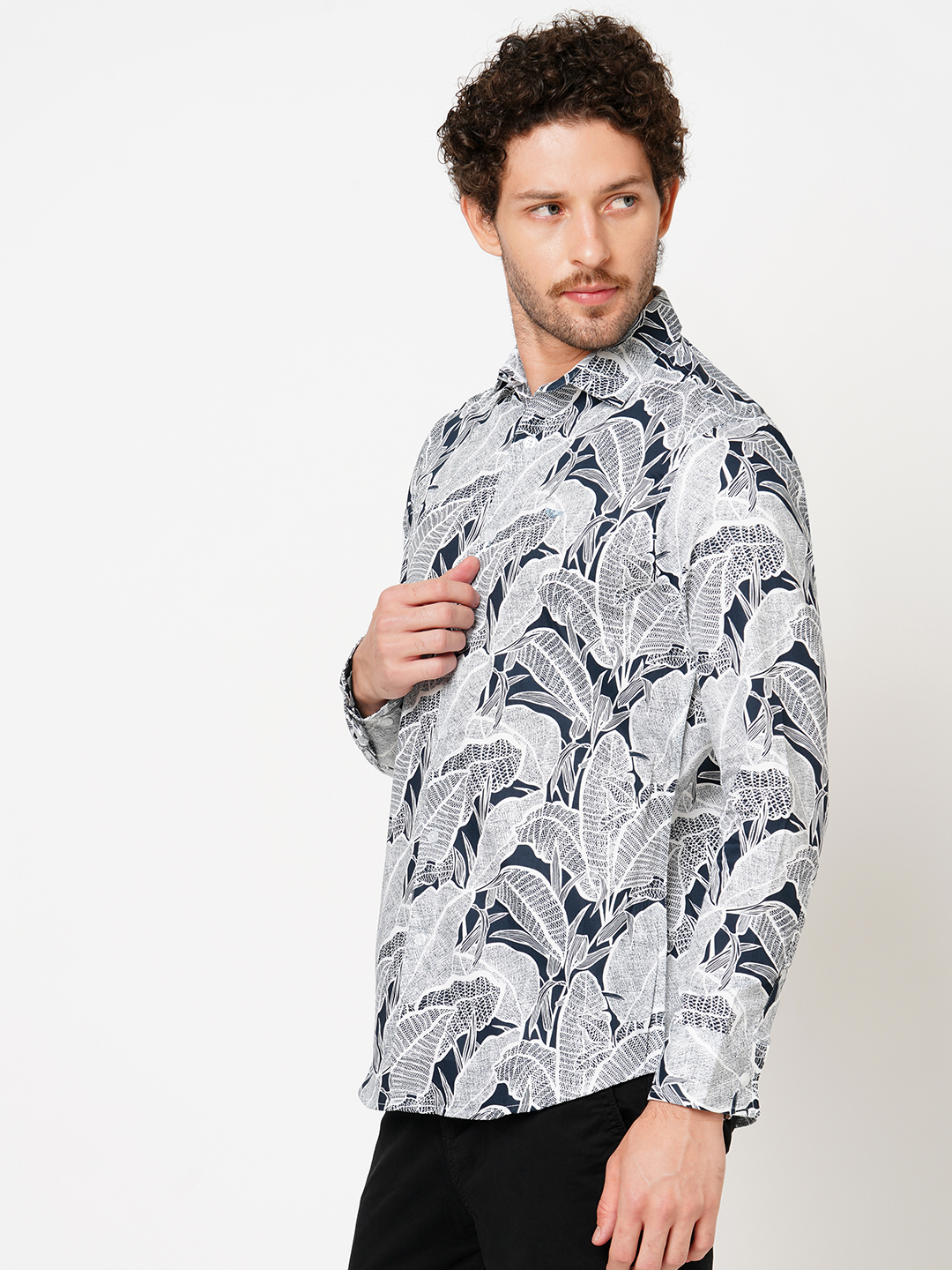 WHITE GREY FULL SLEEVE PRINTED SHIRT (LEO F/SLV FIT)