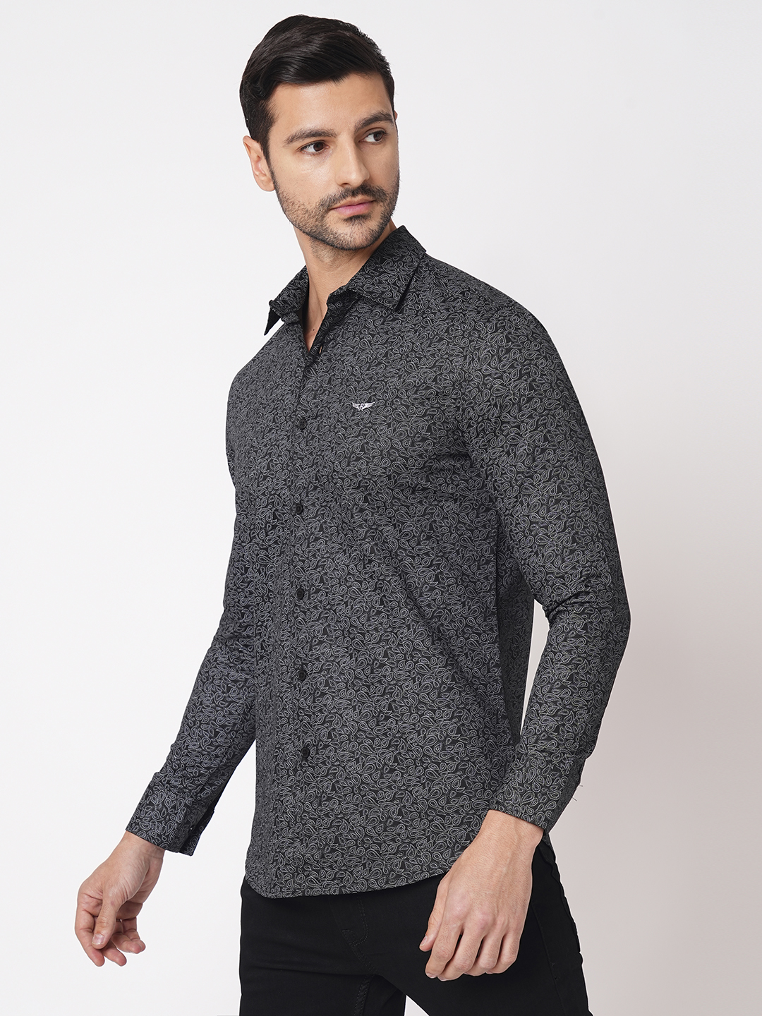 BLACK FULL SLEEVE PRINTED SHIRT (LEO F/SLV FIT)