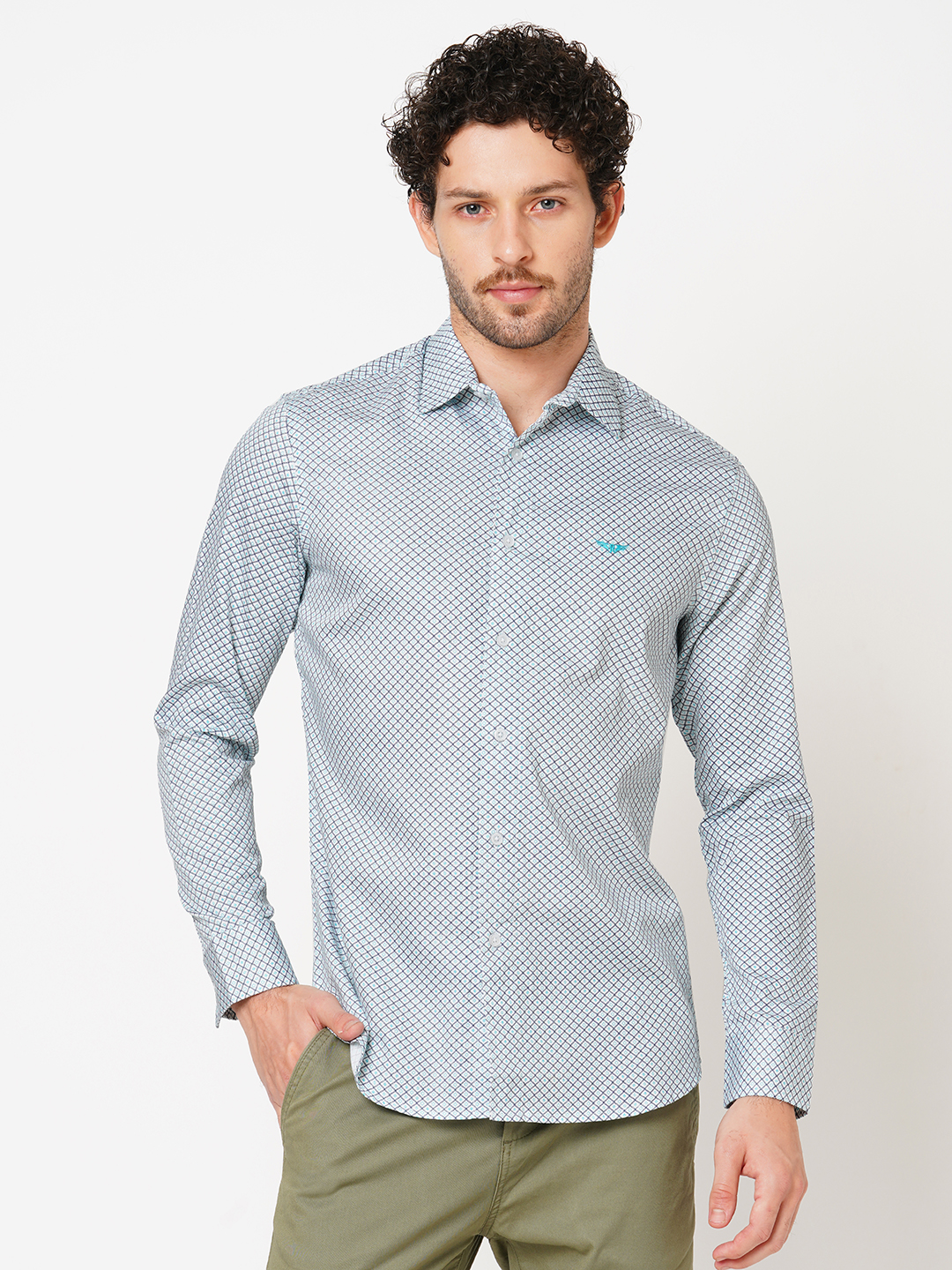 WHITE BLUE FULL SLEEVE PRINTED SHIRT (LEO F/SLV FIT)