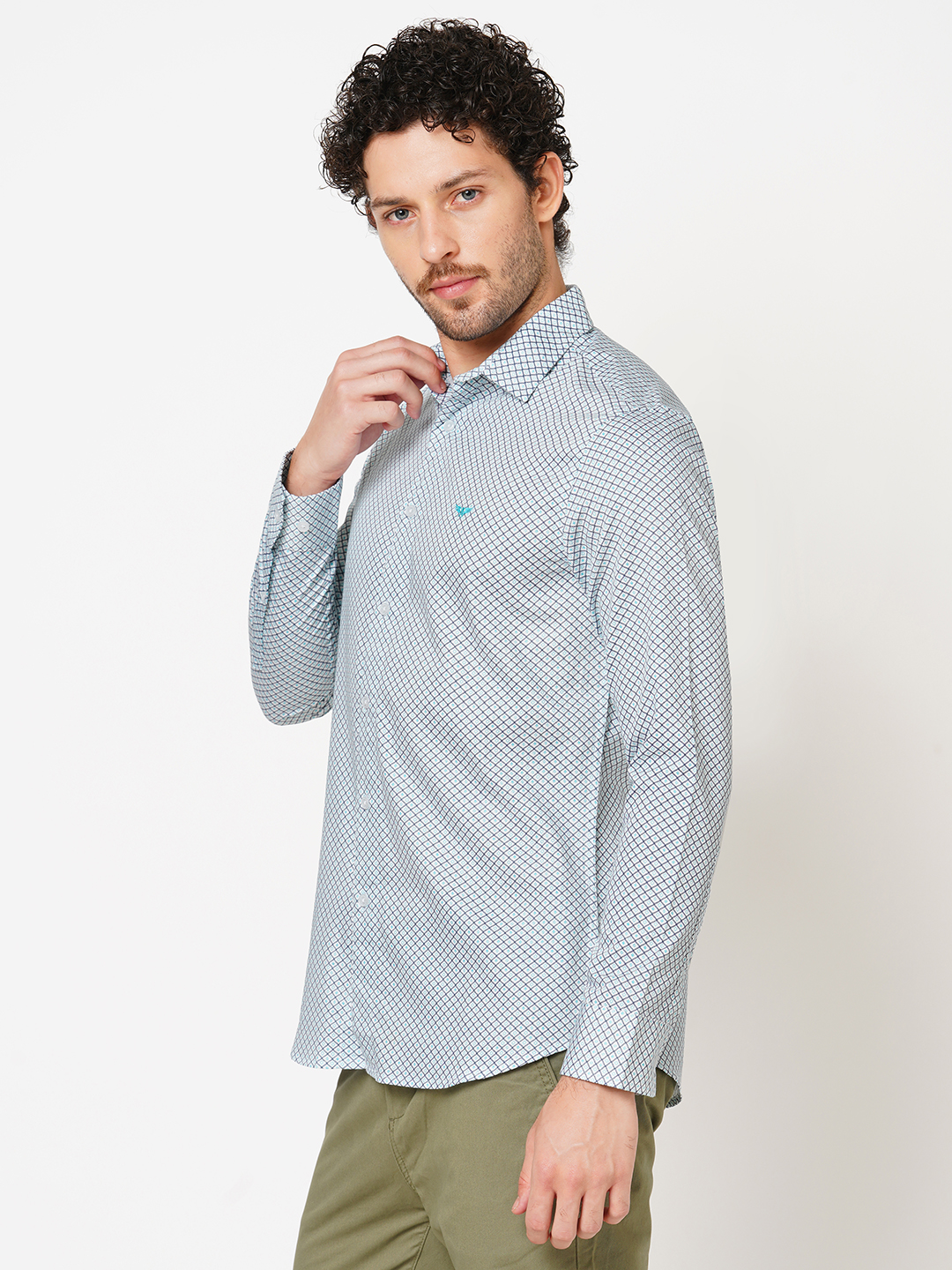 WHITE BLUE FULL SLEEVE PRINTED SHIRT (LEO F/SLV FIT)