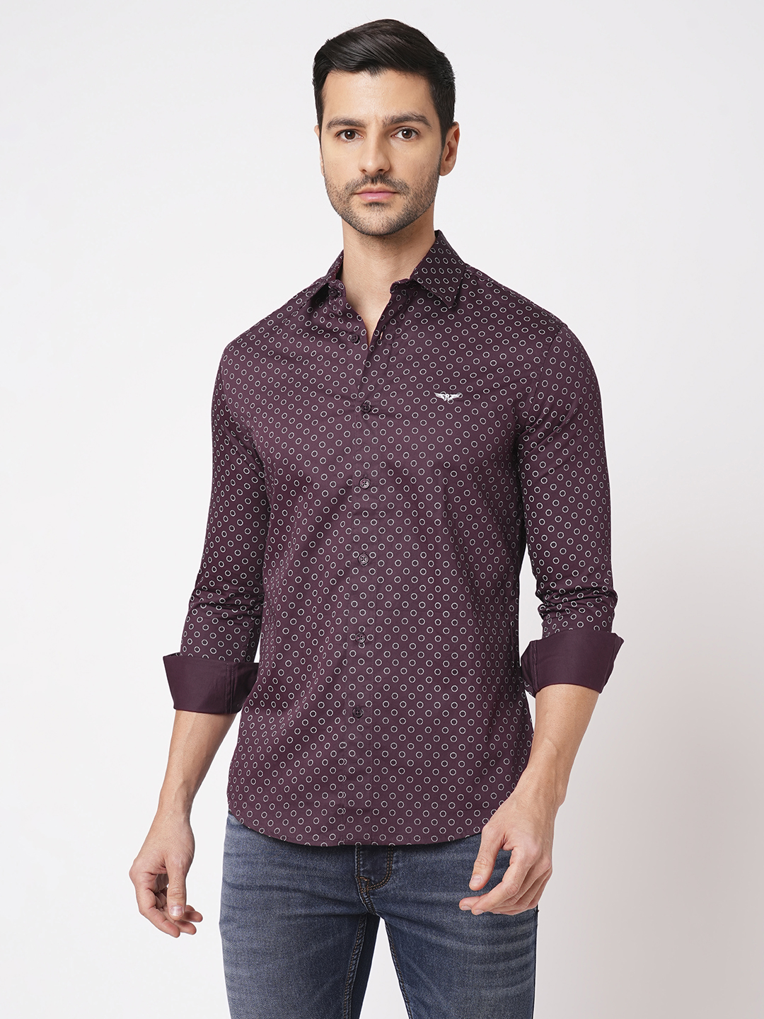 MAROON FULL SLEEVE PRINTED SHIRT (LEO F/SLV FIT)