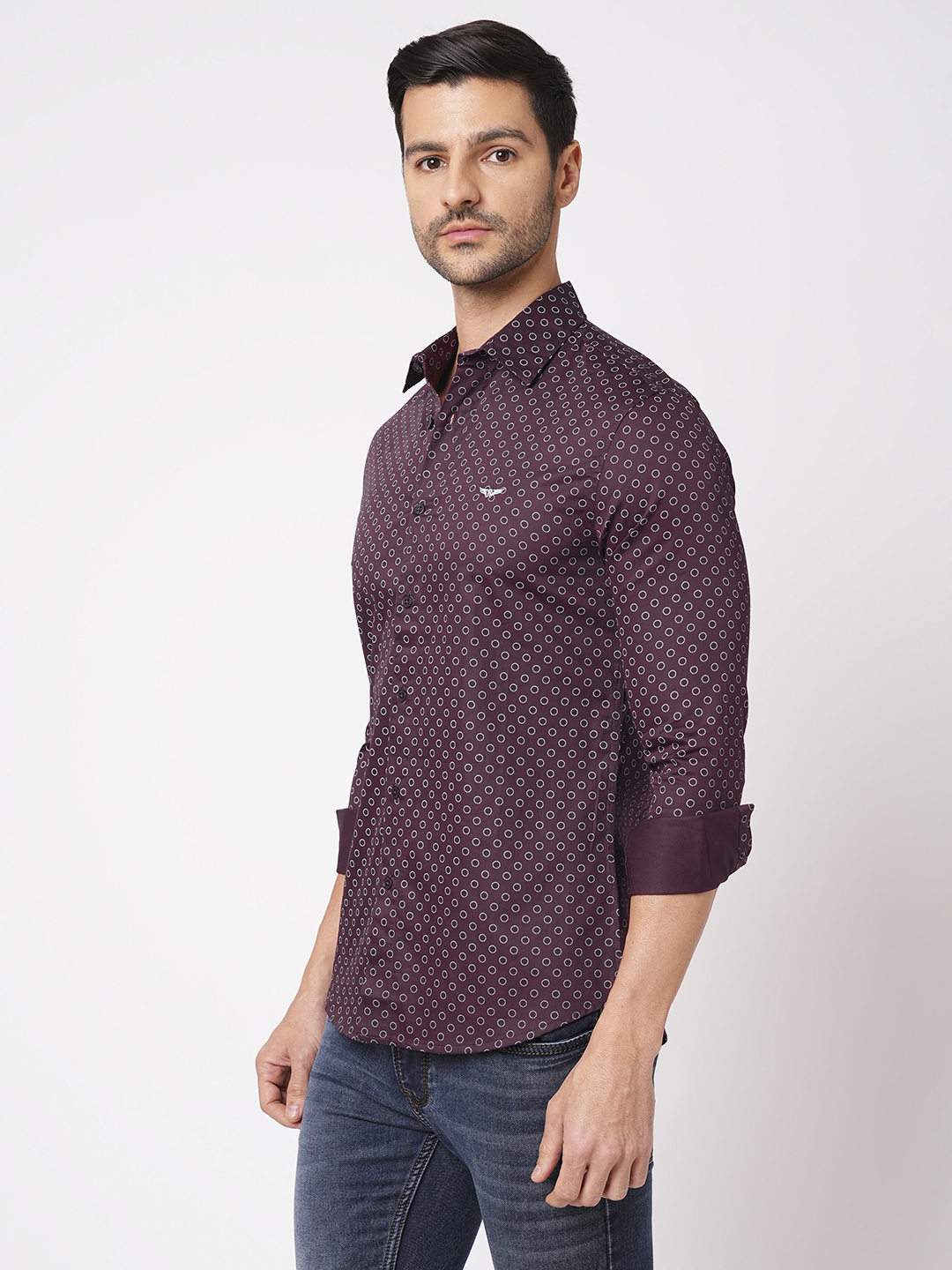 MAROON FULL SLEEVE PRINTED SHIRT (LEO F/SLV FIT)