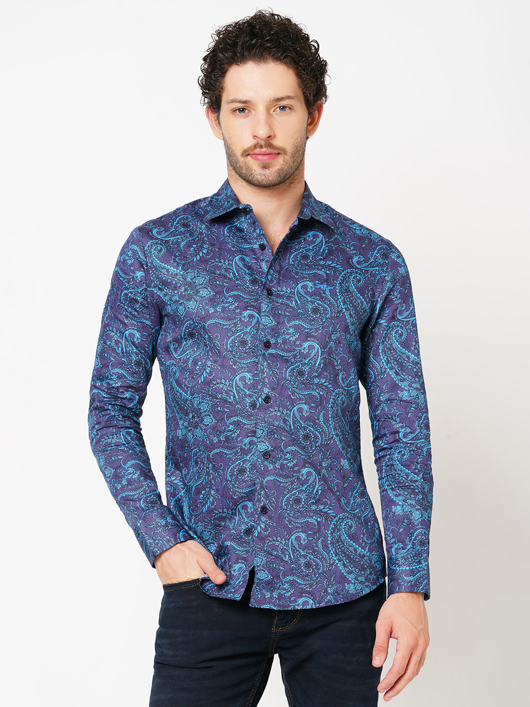 NAVY BLUE FULL SLEEVE PRINTED SHIRT (LEO F/SLV FIT)