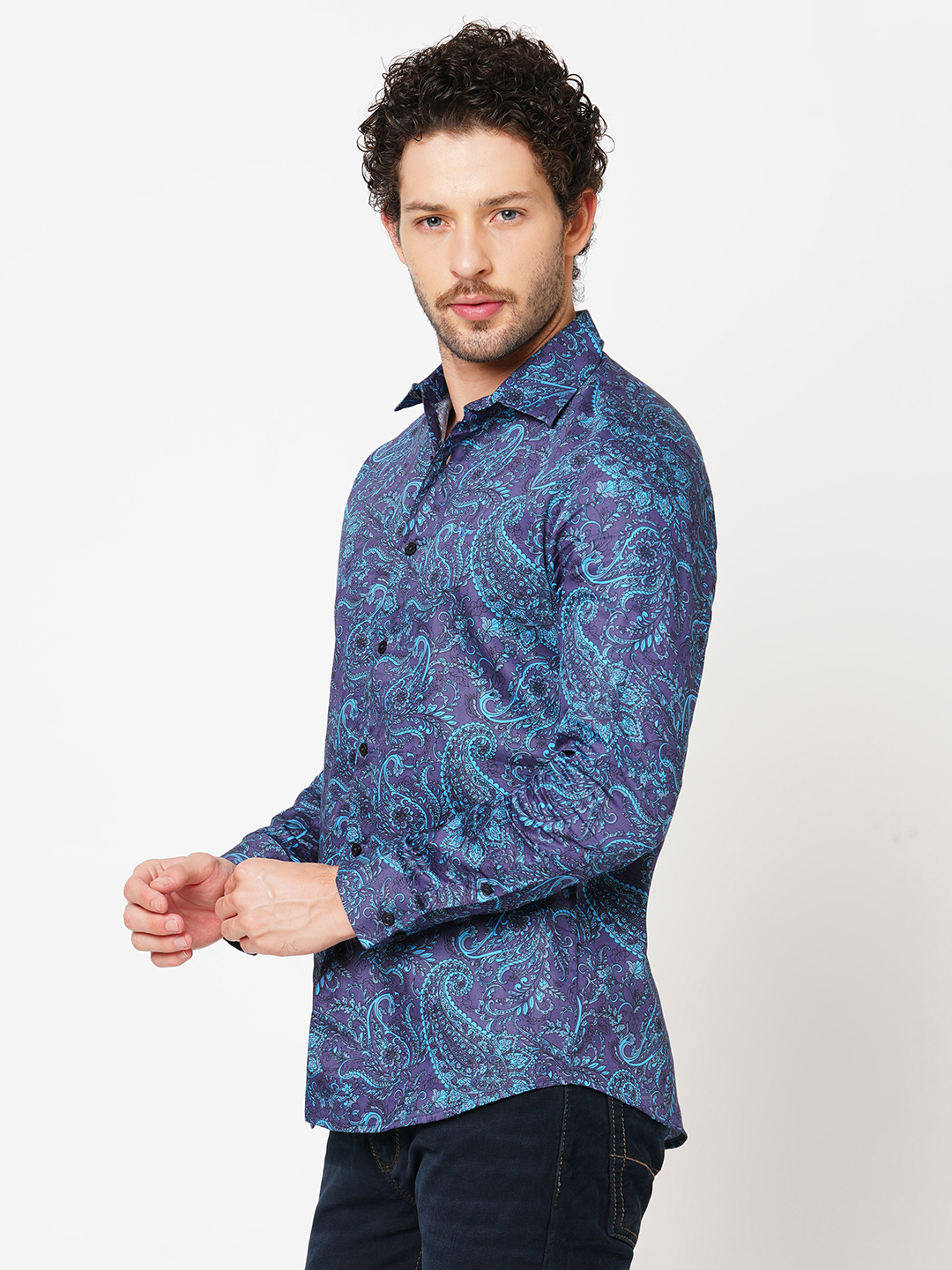 NAVY BLUE FULL SLEEVE PRINTED SHIRT (LEO F/SLV FIT)